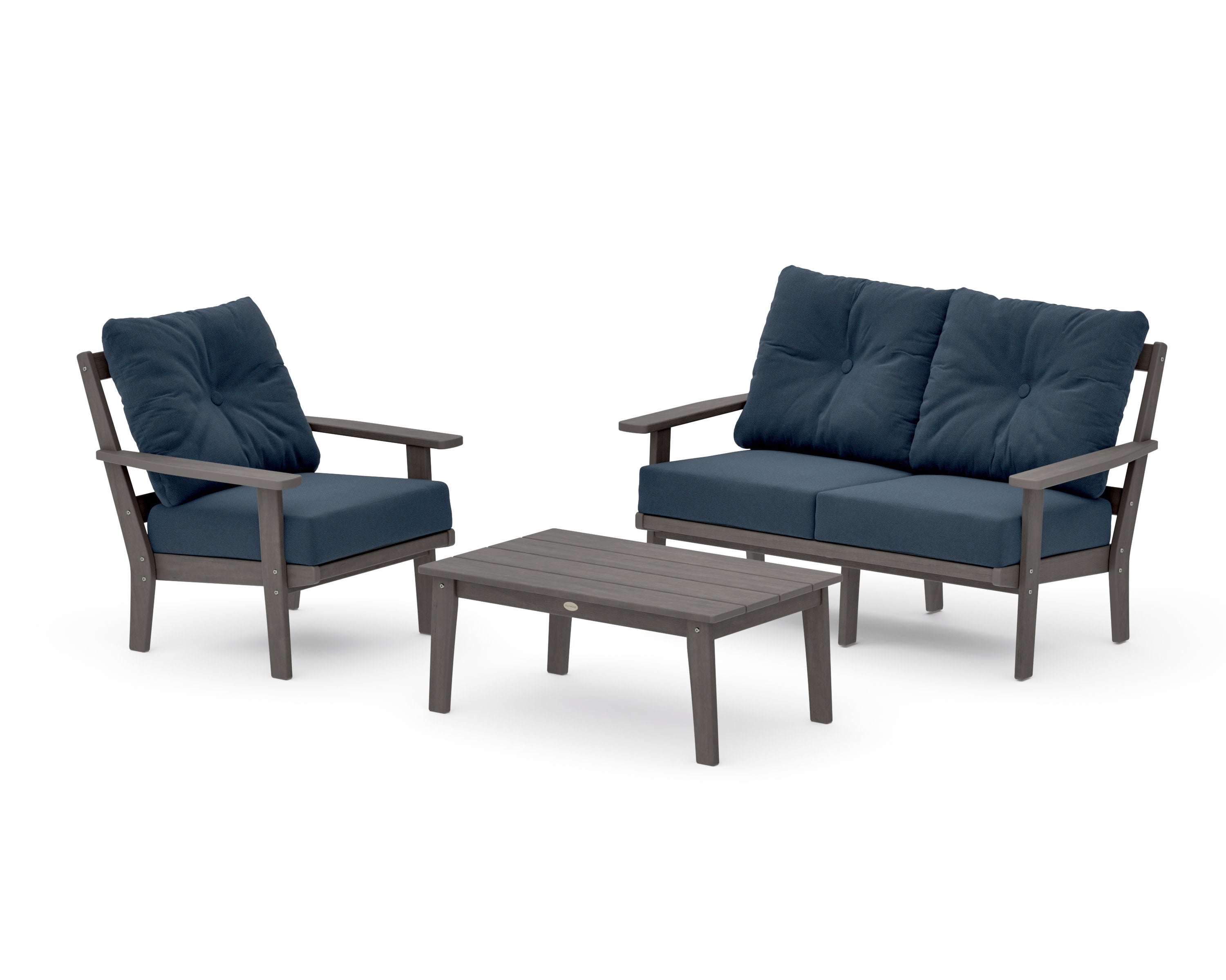 Prairie 3-Piece Deep Seating Set with Loveseat in Driftwood / Marine Indigo
