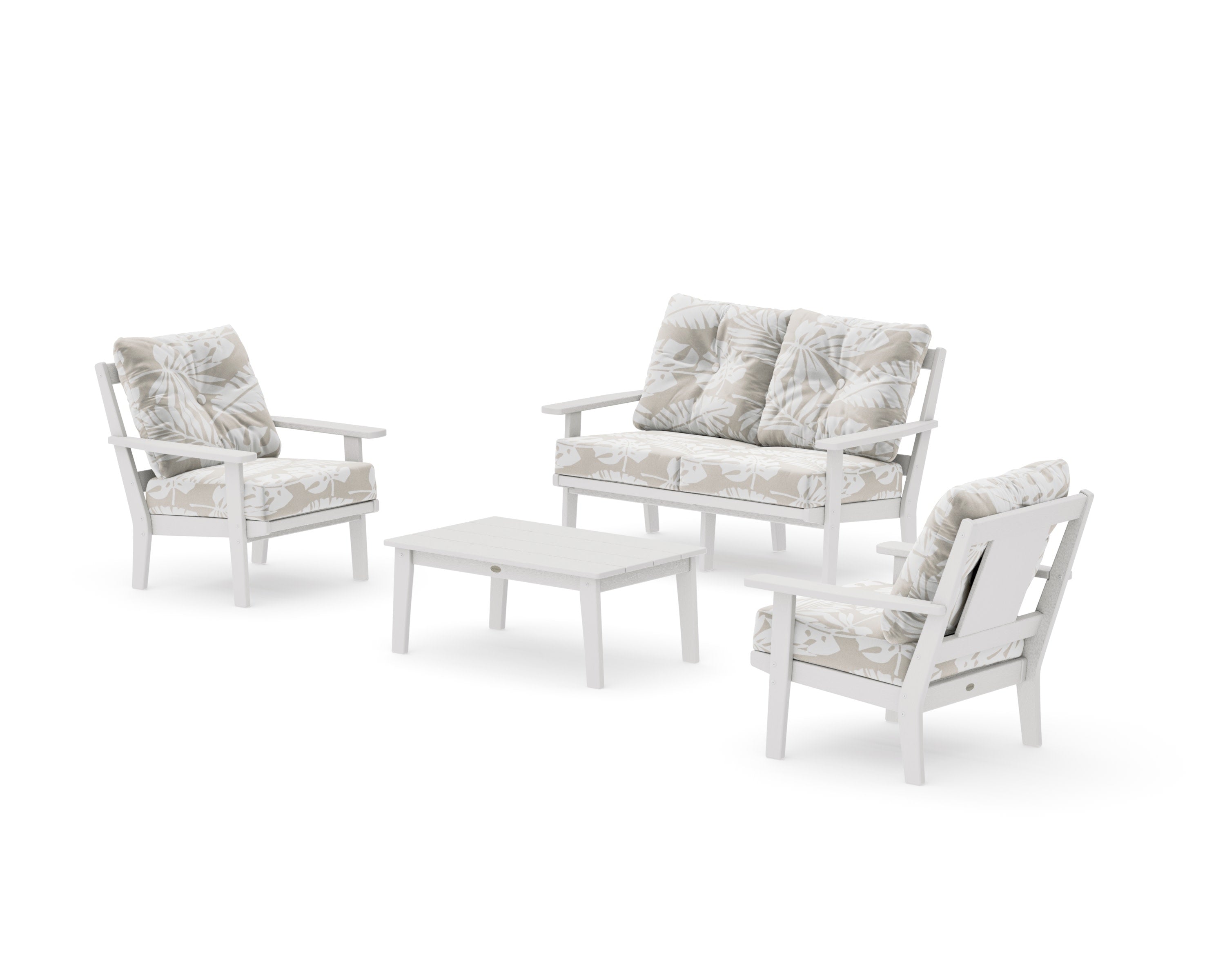 Prairie 4-Piece Deep Seating Set with Loveseat in Vintage White / Leaf Dune Burlap