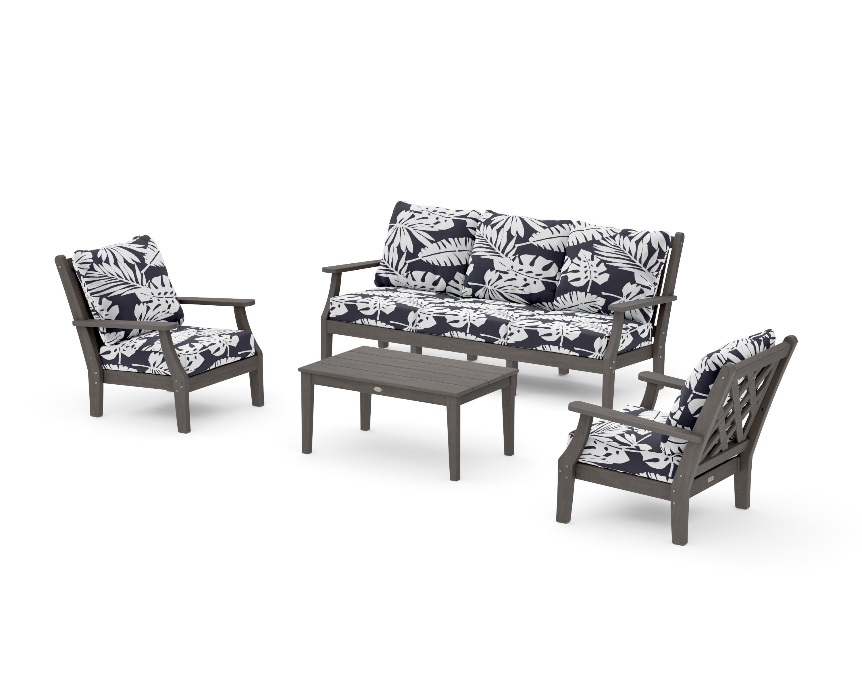 Wovendale 4-Piece Deep Seating Set with Sofa in Driftwood / Leaf Navy