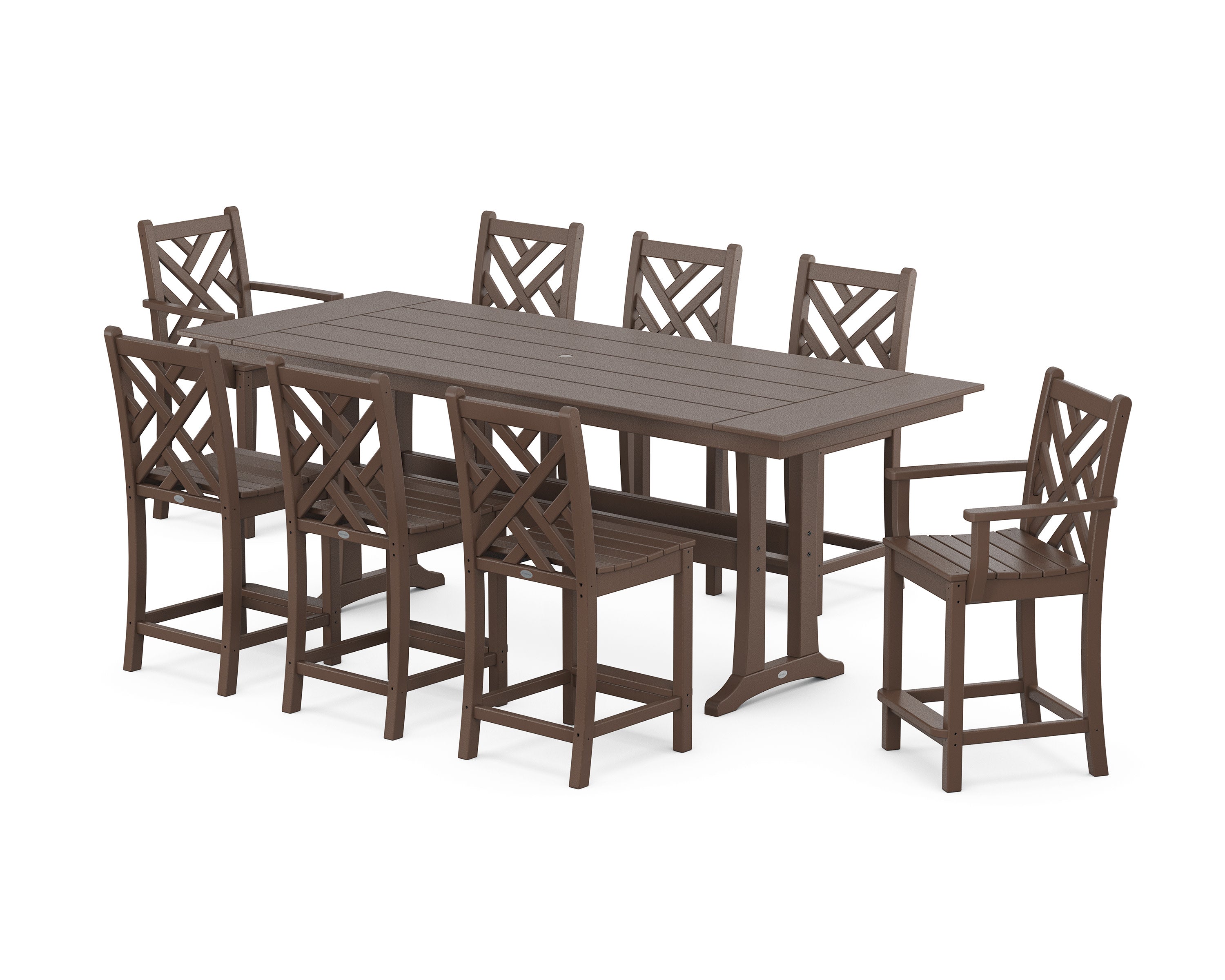 Chippendale 9-Piece Farmhouse Counter Set with Trestle Legs in Mahogany