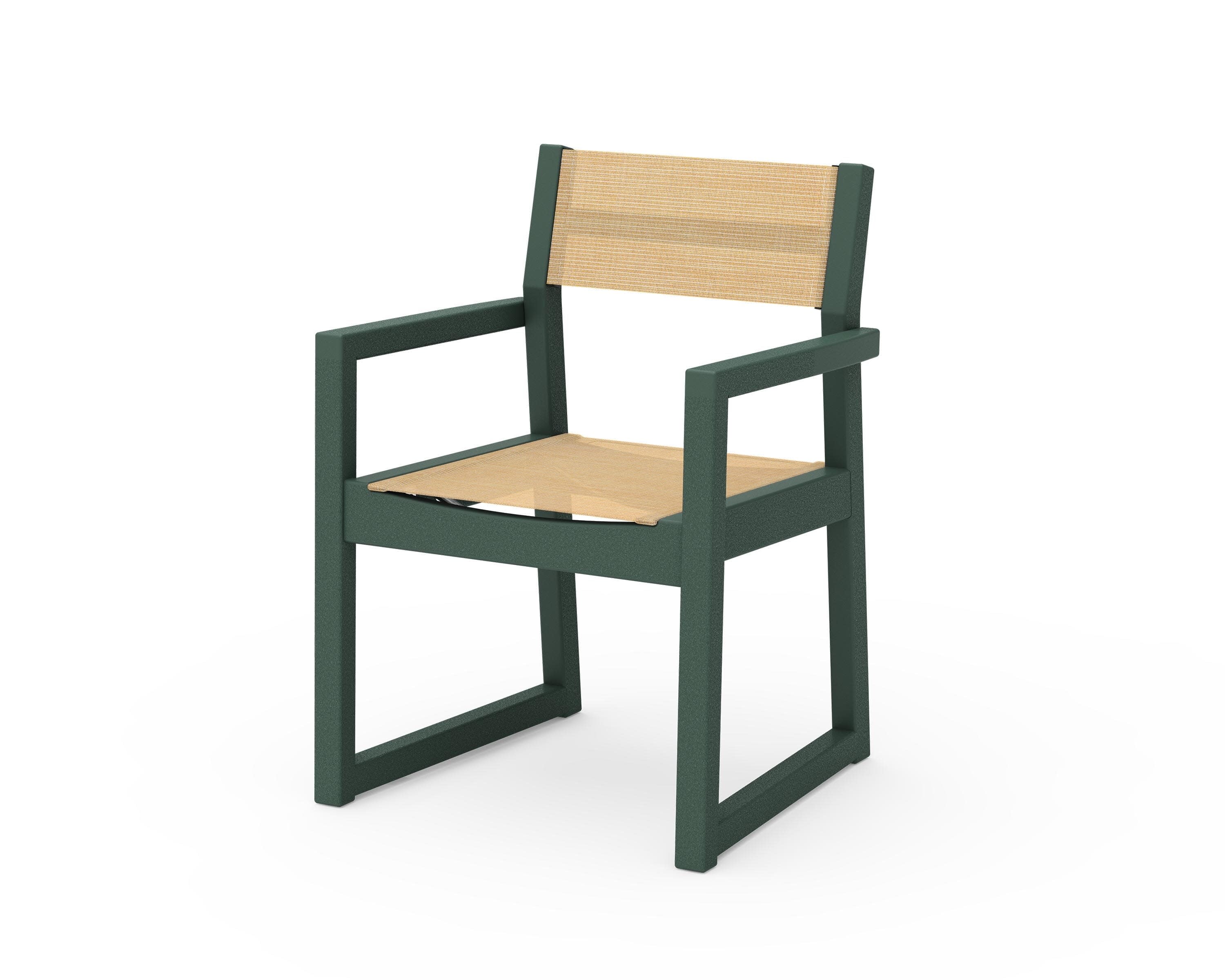 EDGE Sling Dining Arm Chair in Green / Dupioni Apricot Sling