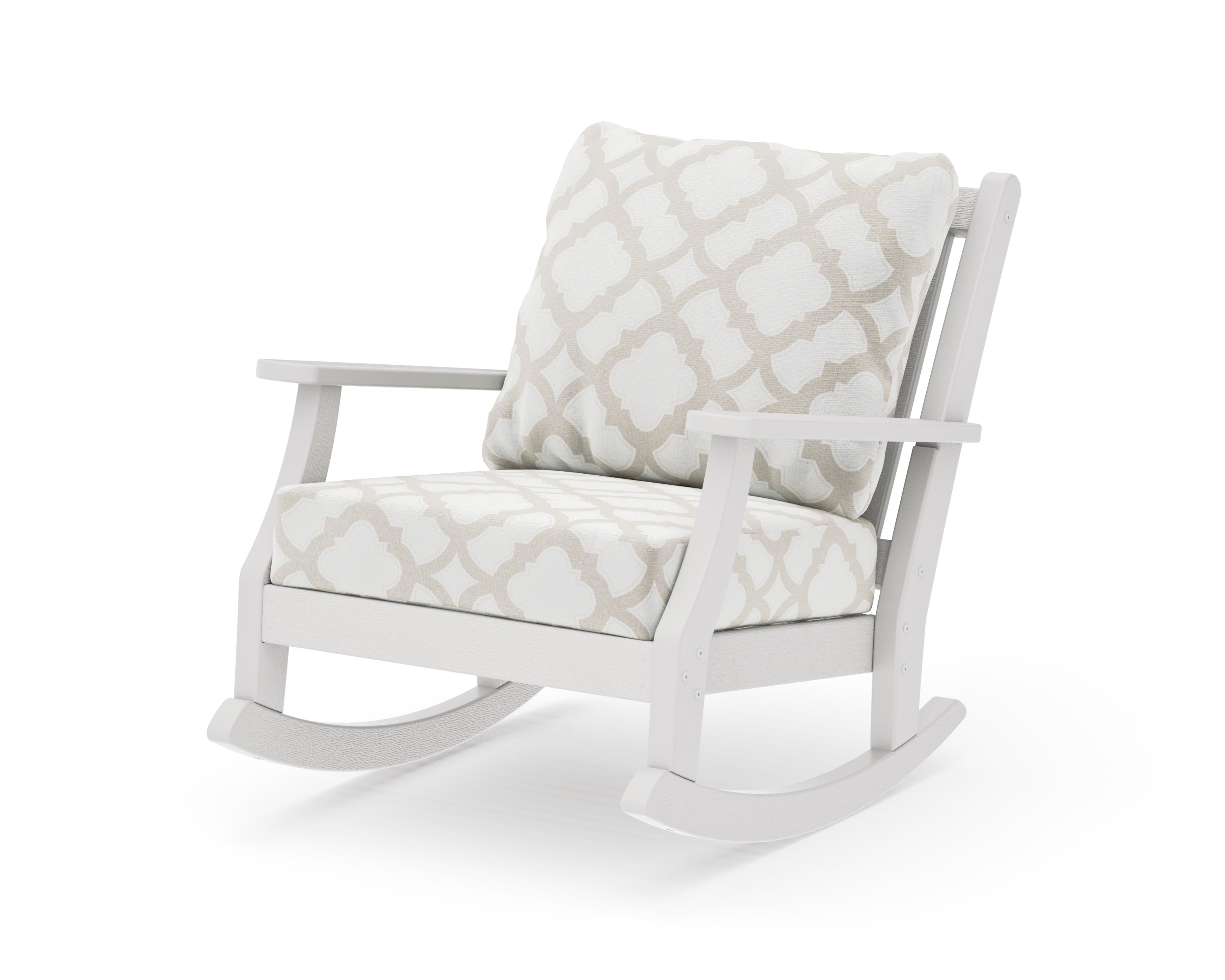 Wovendale Deep Seating Rocking Chair in Vintage White / Trellis Dune Burlap