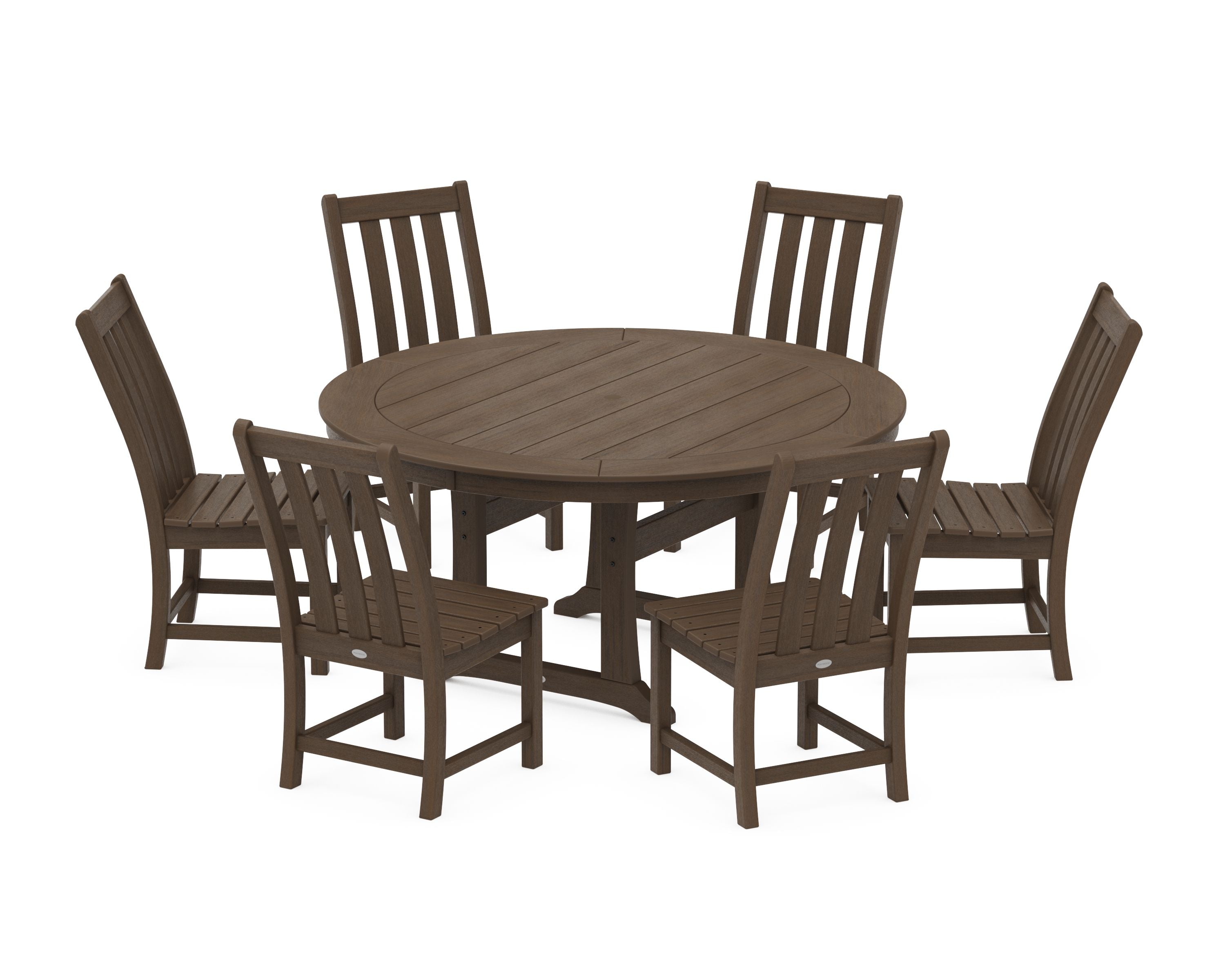 Vineyard 7-Piece Side Chair Round Dining Set in Kona