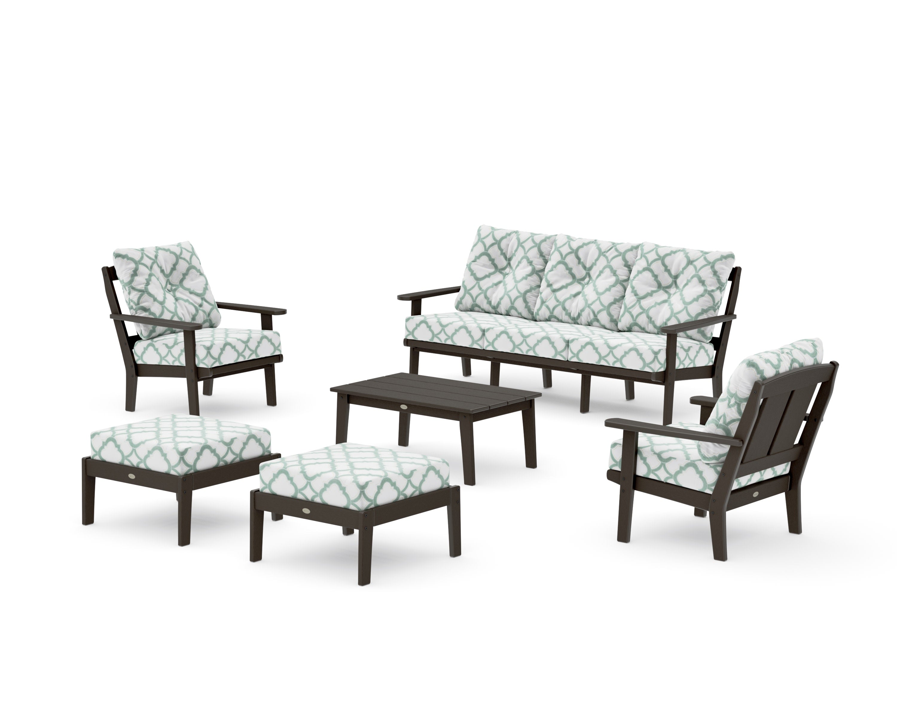 Mission 6-Piece Lounge Sofa Set in Vintage Coffee / Trellis Glacier Spa