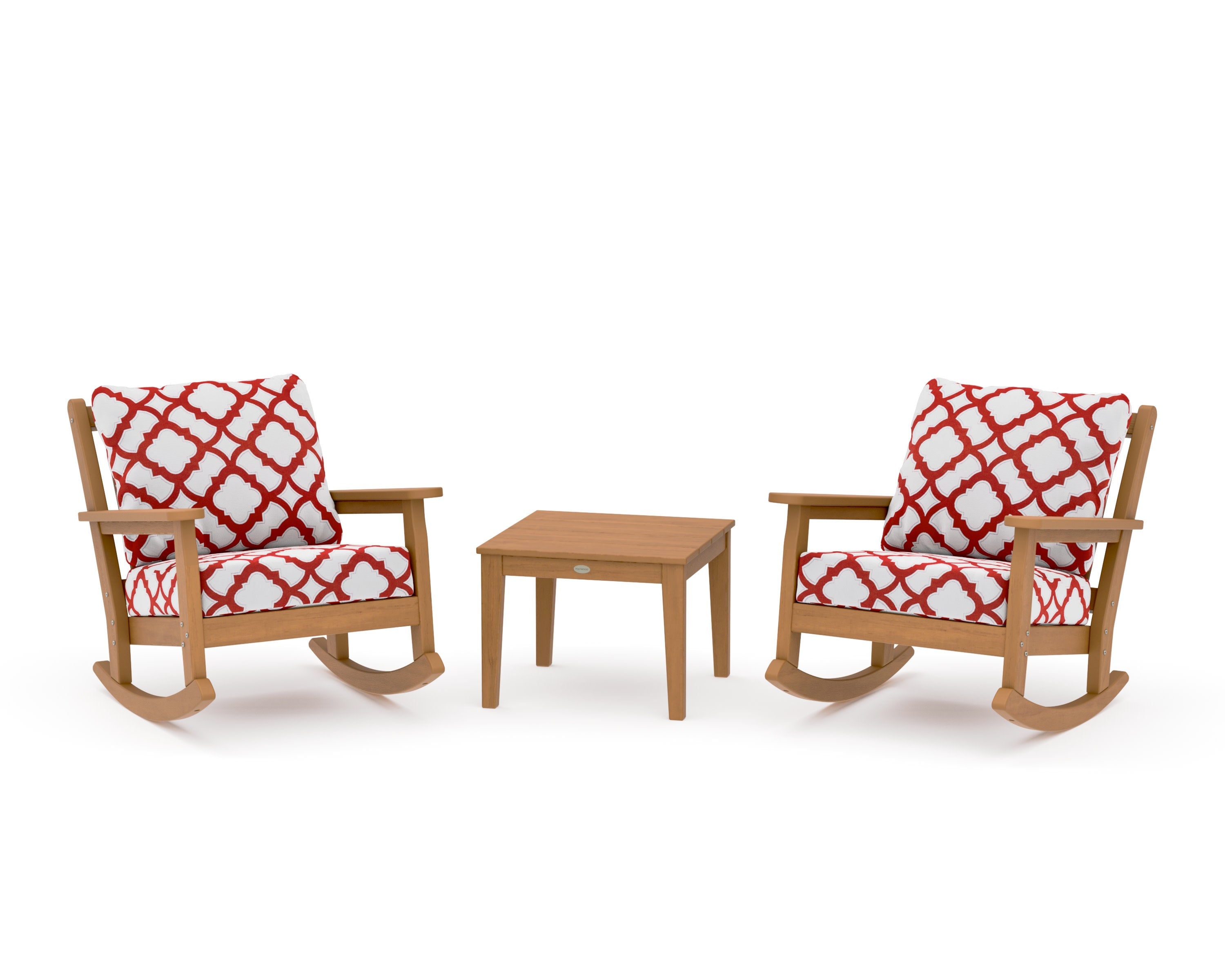 Chippendale 3-Piece Deep Seating Rocker Set in Natural / Trellis Crimson