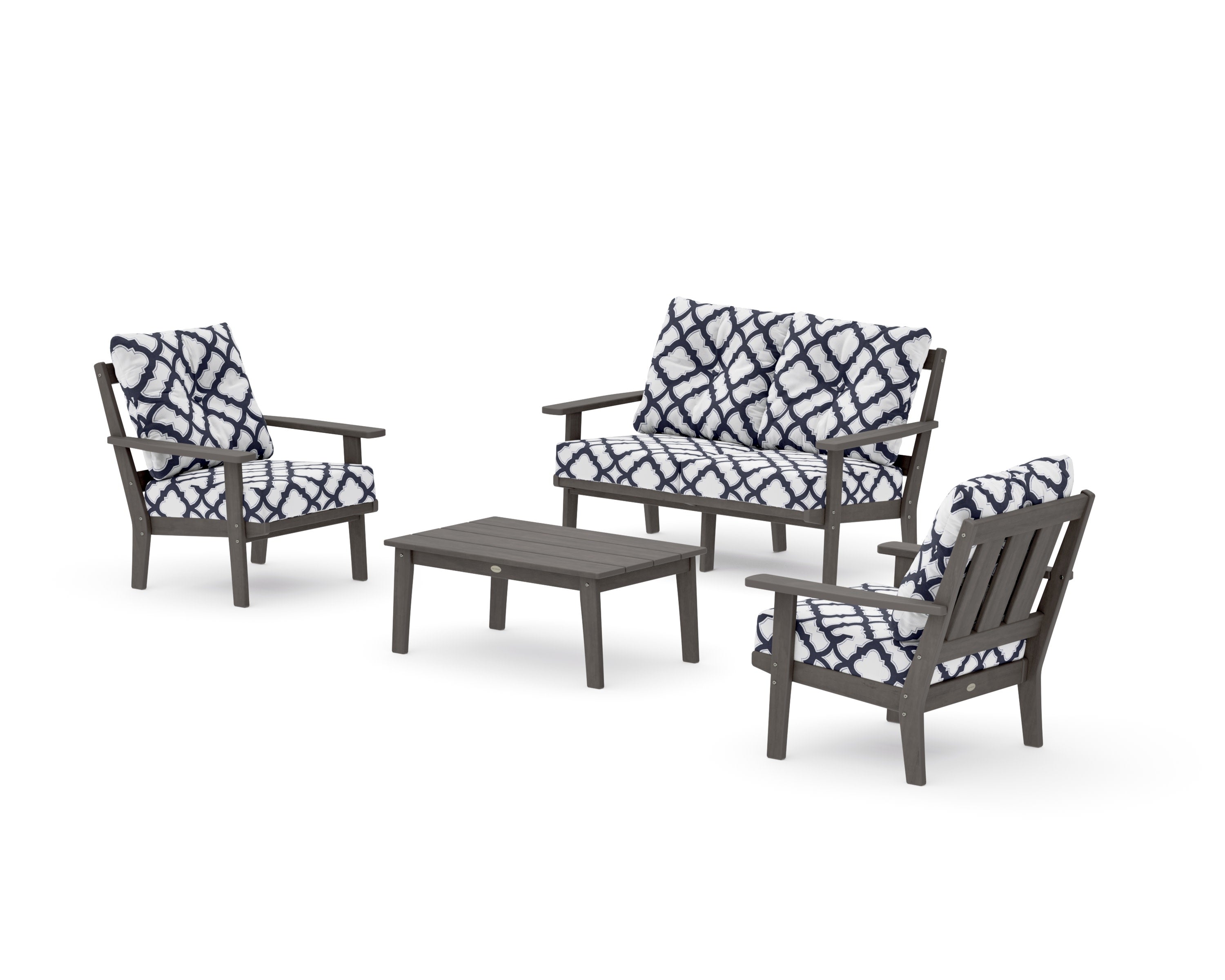 Oxford 4-Piece Deep Seating Set with Loveseat in Driftwood / Trellis Navy