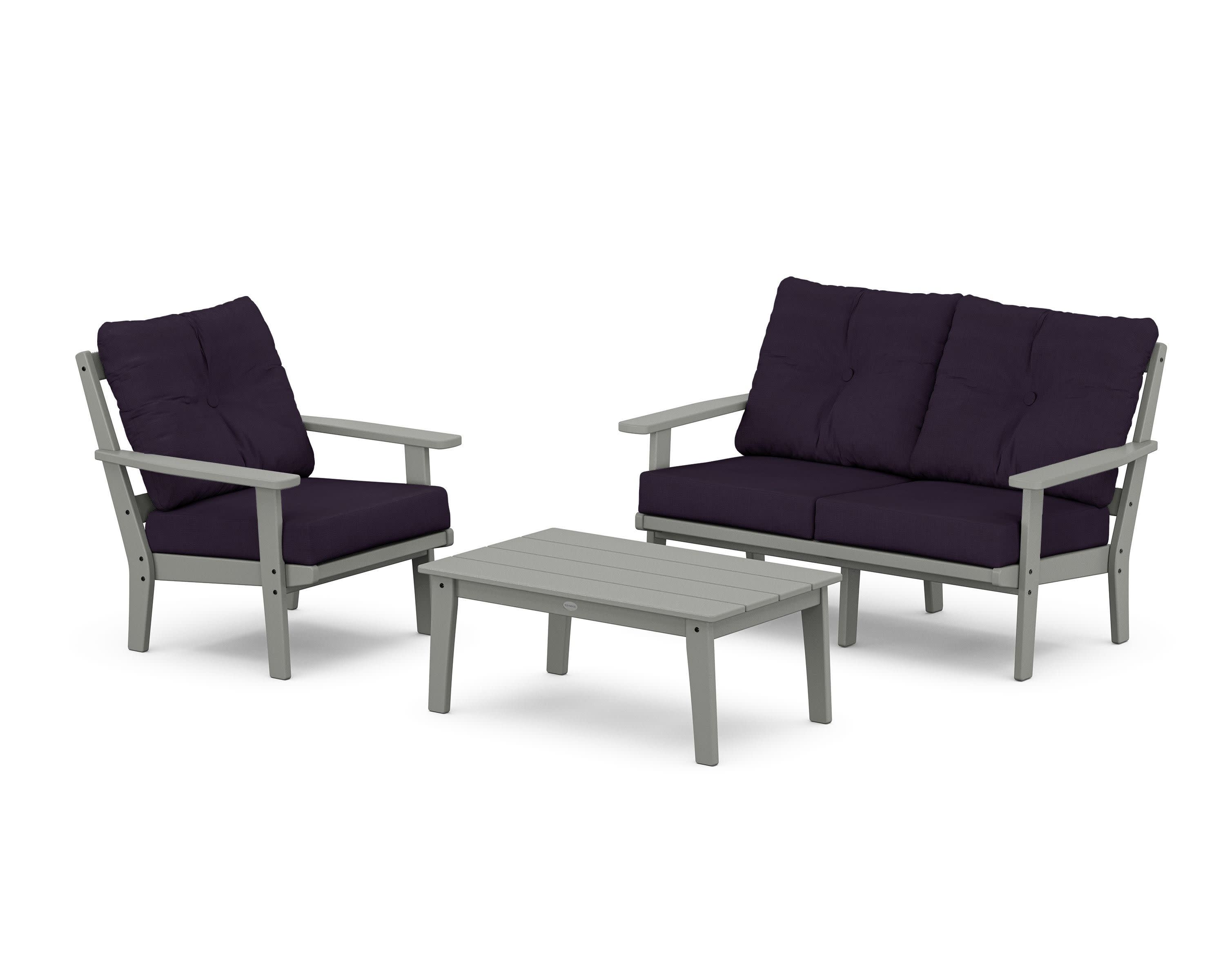 Oxford 3-Piece Deep Seating Set with Loveseat in Slate Grey / Navy Linen