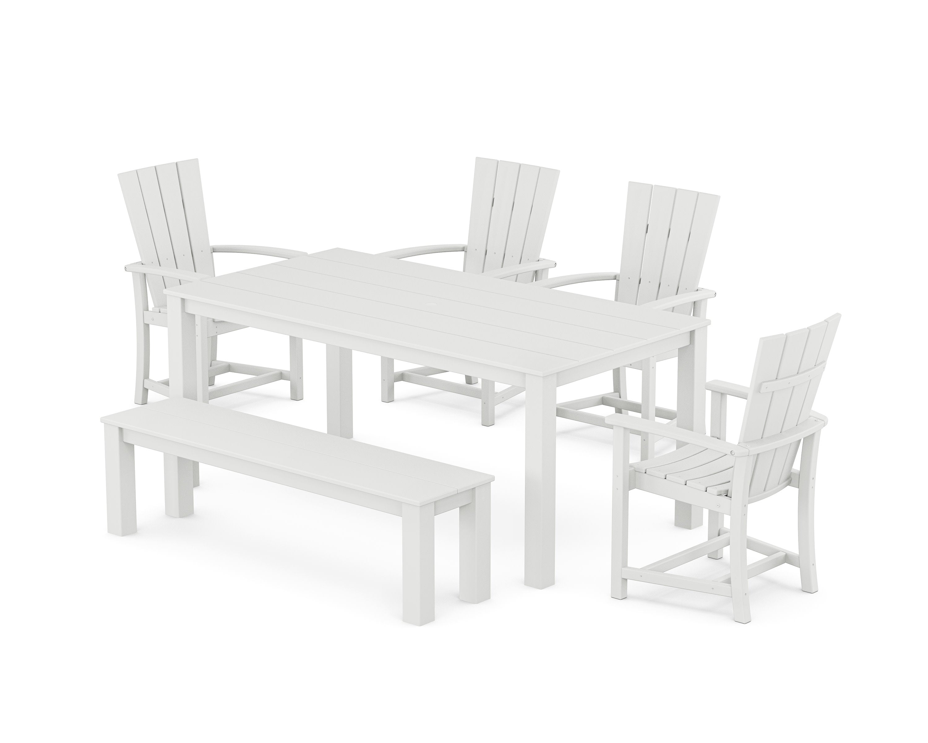 Quattro 6-Piece Parsons Dining Set with Bench in White