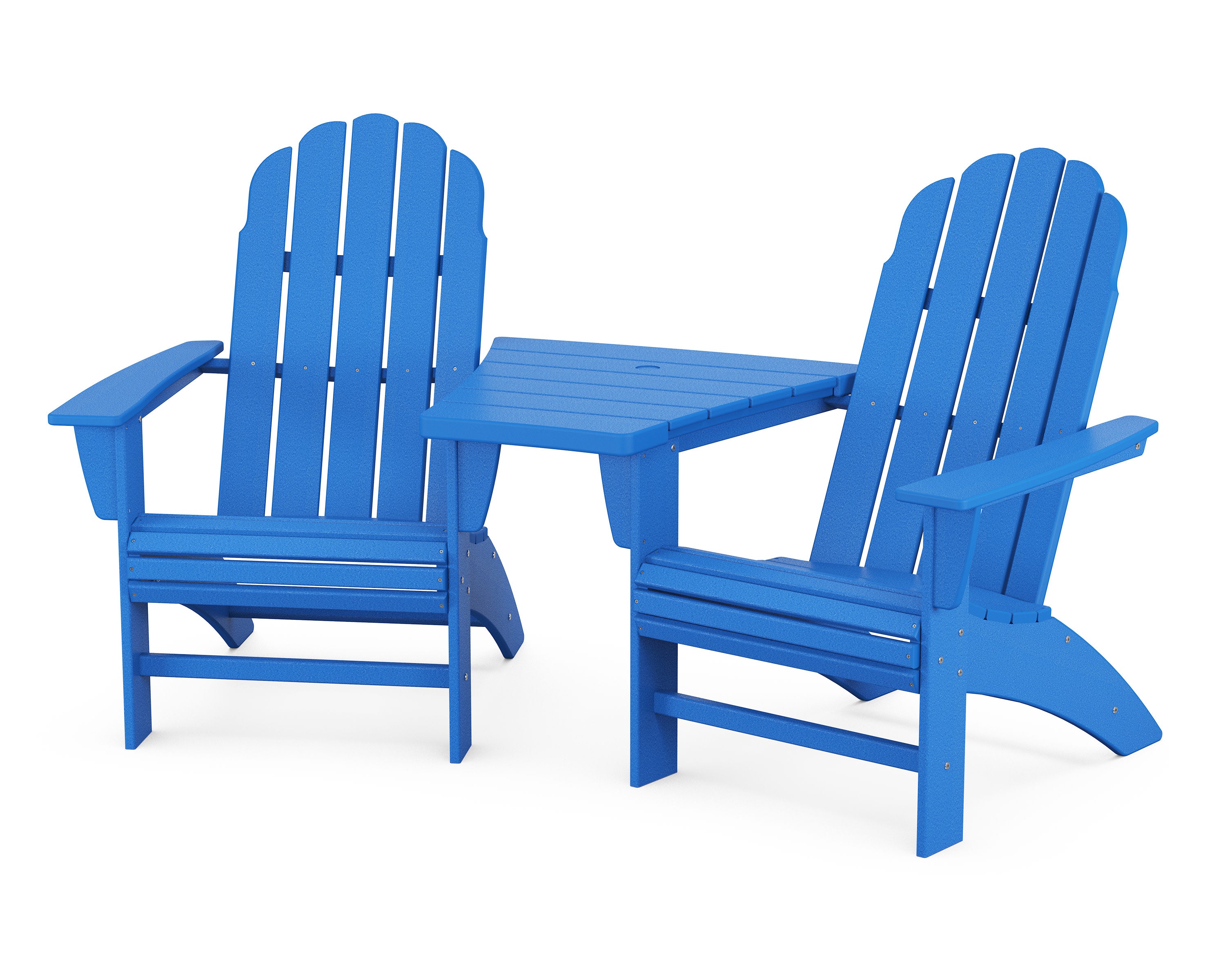 Vineyard 3-Piece Curveback Adirondack Set with Angled Connecting Table in Pacific Blue