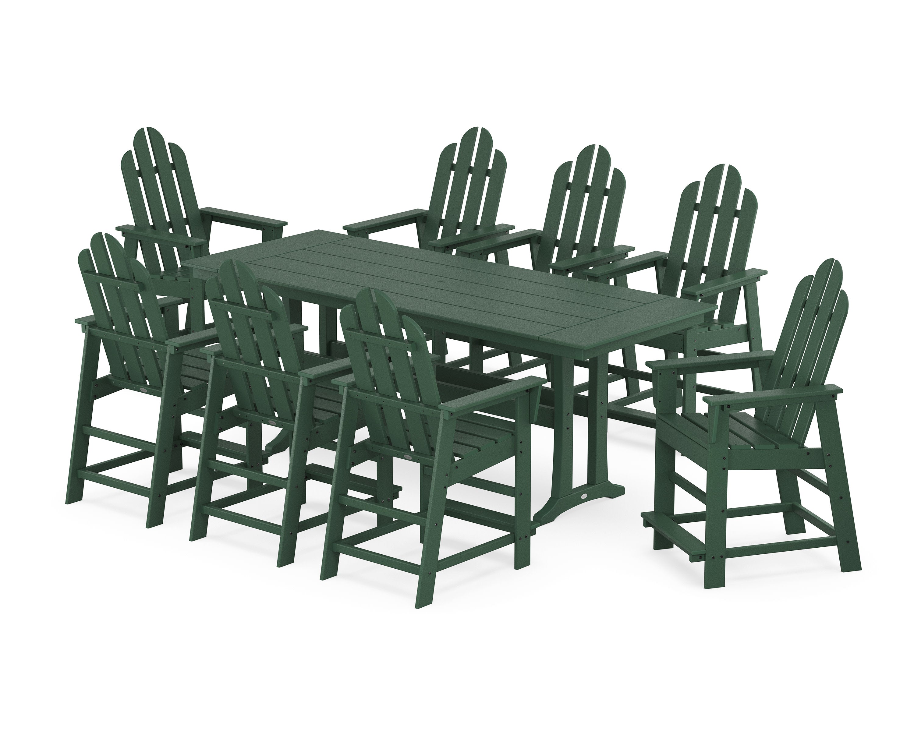 Long Island 9-Piece Farmhouse Counter Set with Trestle Legs in Green