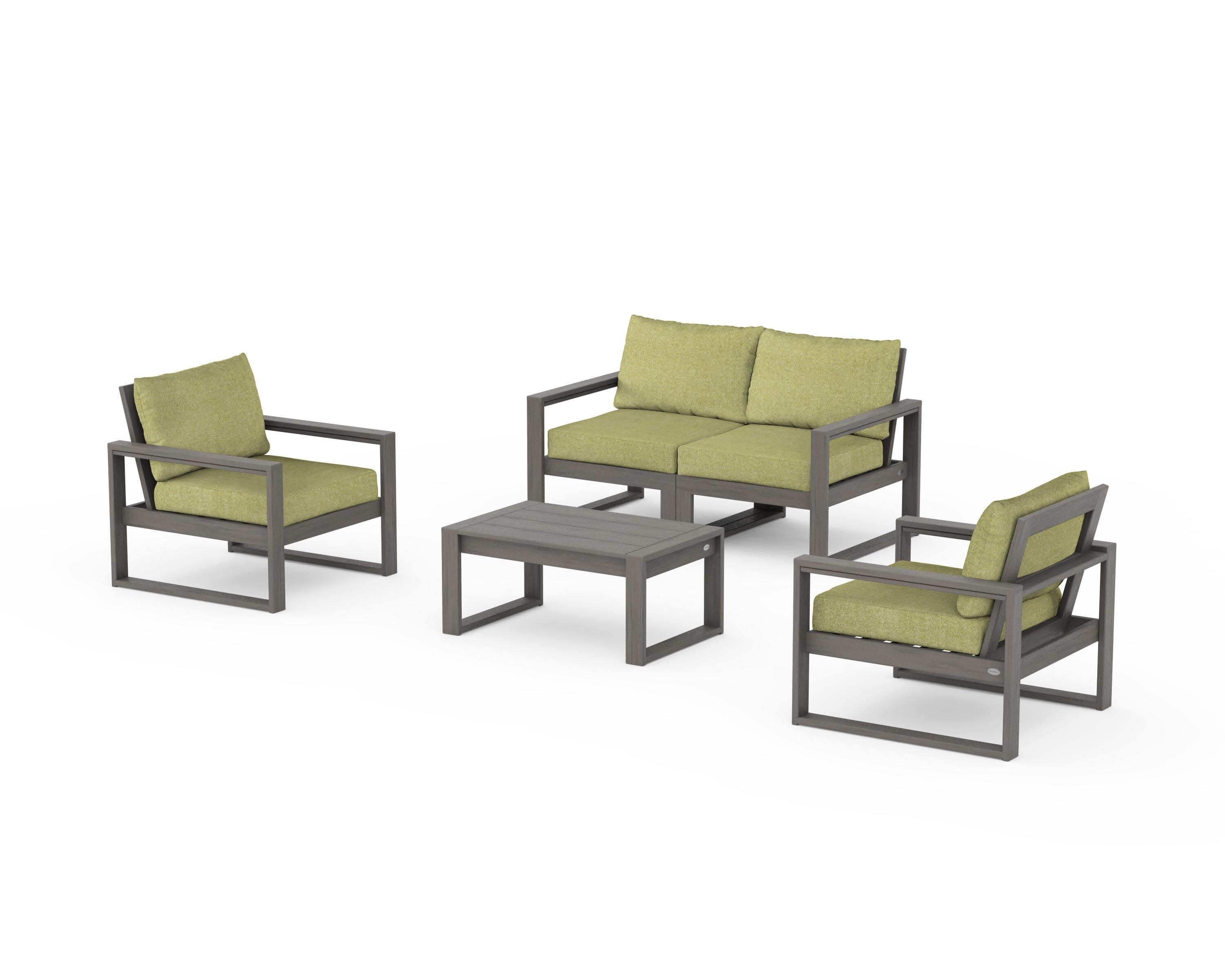 EDGE Sectional 4-Piece Deep Seating Set with Loveseat in Driftwood / Chartreuse Boucle