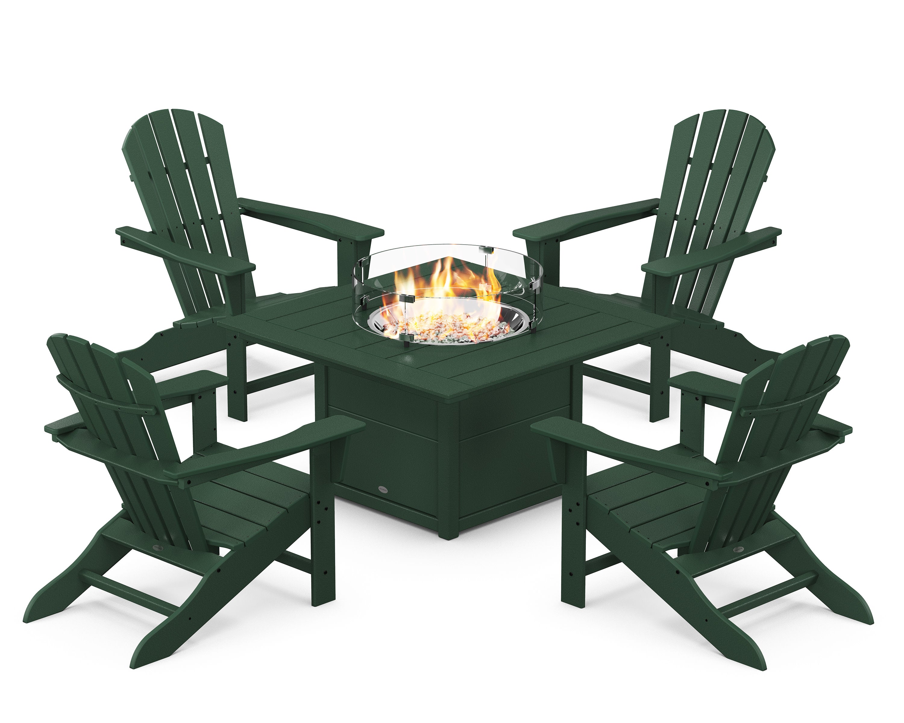 Palm Coast 5-Piece Adirondack Chair Conversation Set with Fire Pit Table in Green