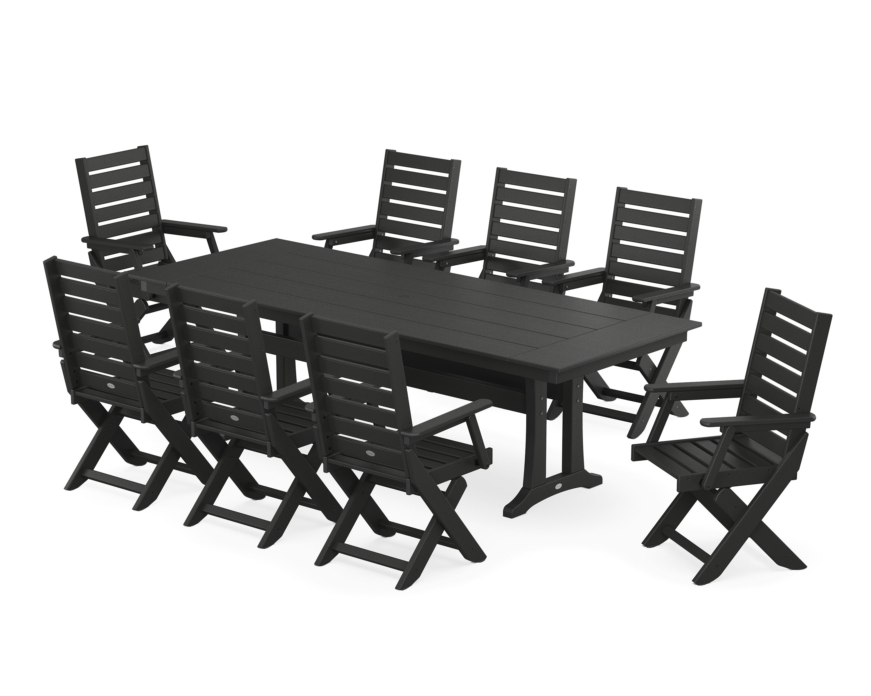 Captain 9-Piece Farmhouse Dining Set with Trestle Legs in Black