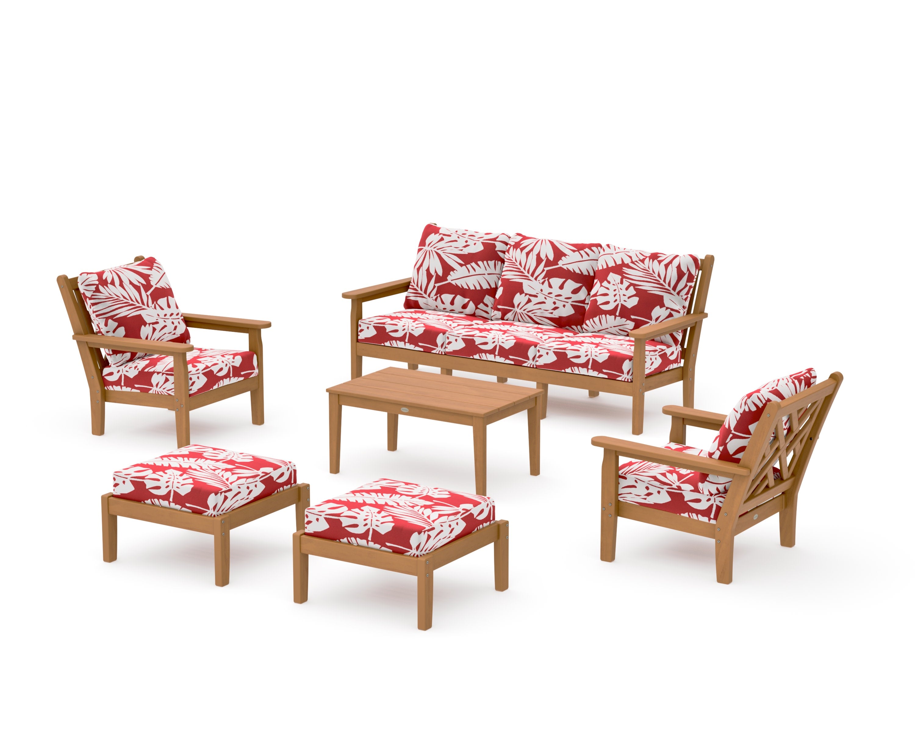 Chippendale 6-Piece Lounge Sofa Set in Natural / Leaf Crimson