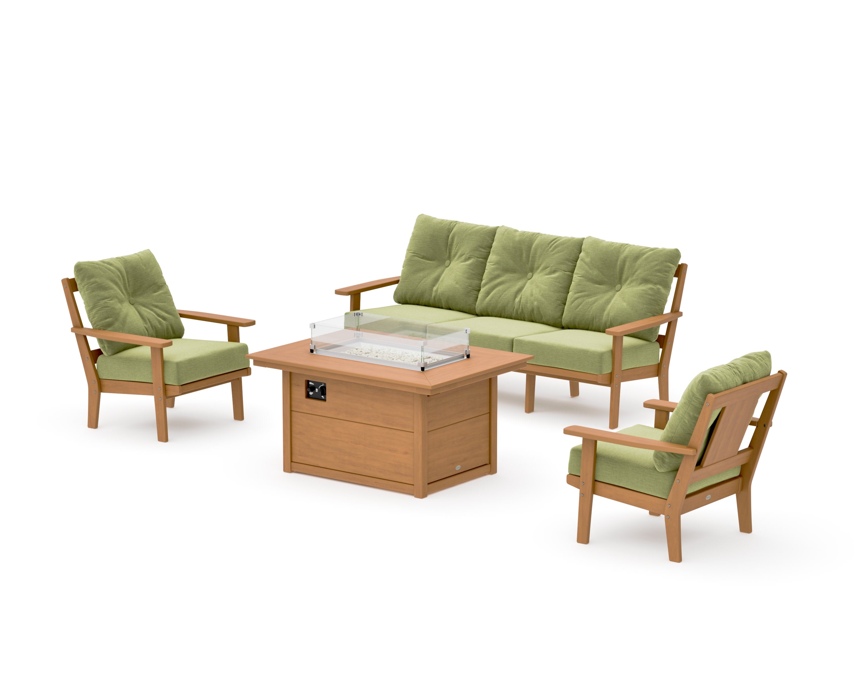 Prairie Deep Seating Fire Pit Table Set in Natural / Chartreuse Boucle