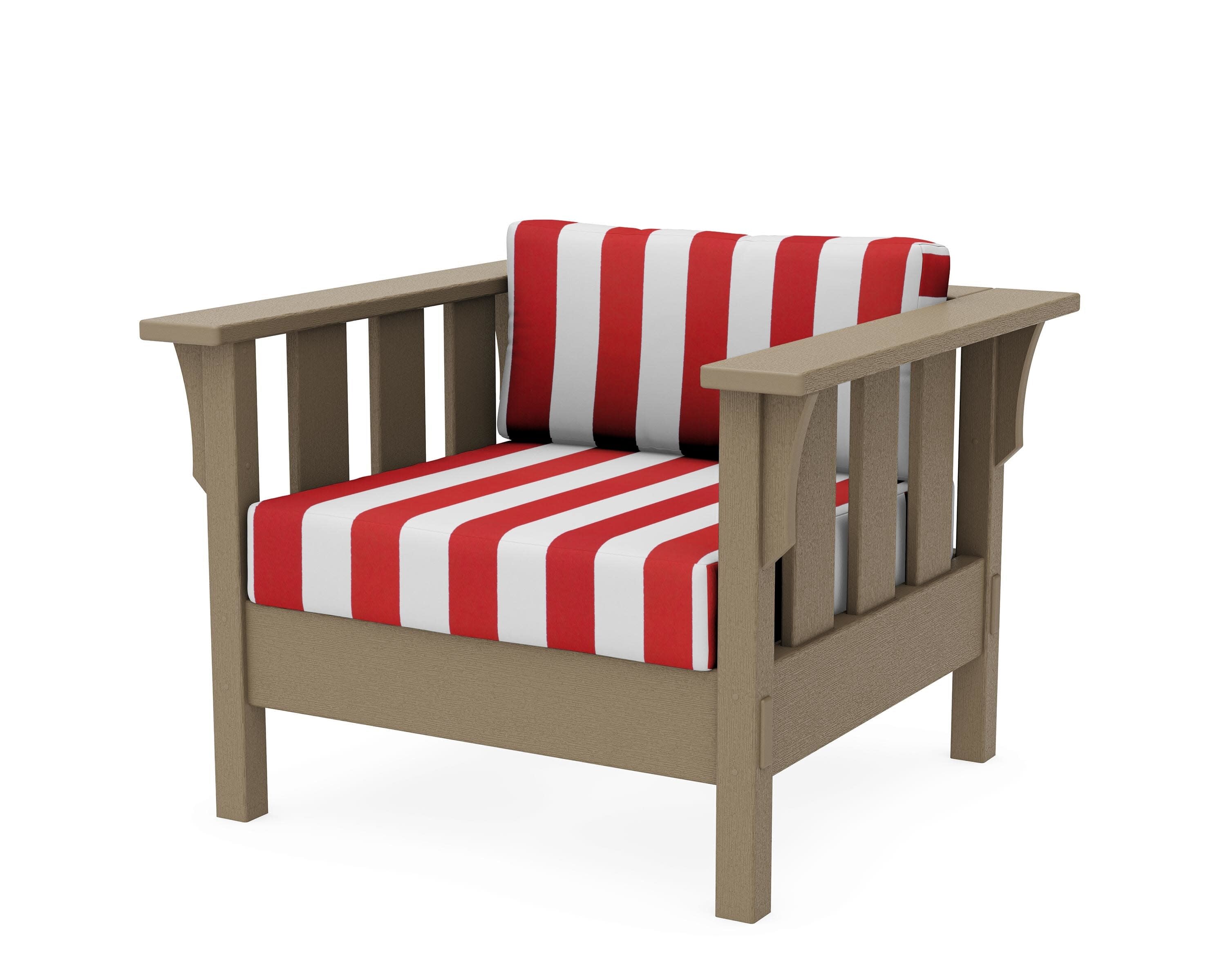 Acadia Deep Seating Chair in Vintage Sahara / Cabana Stripe Crimson