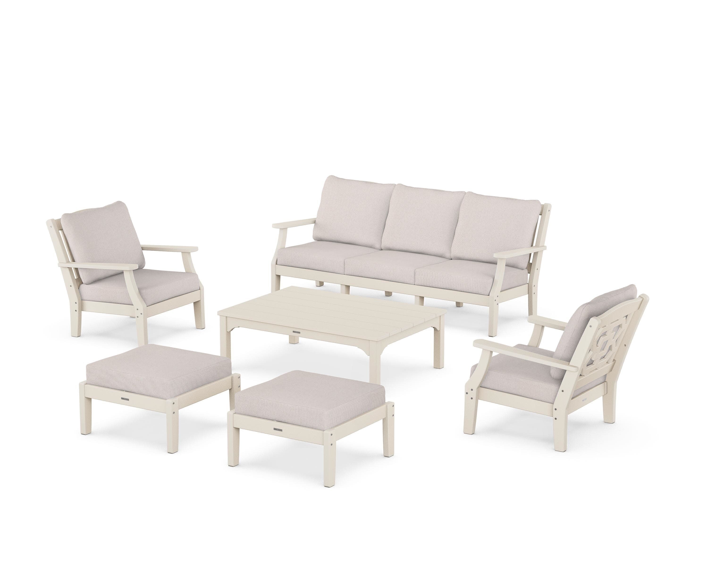 Chinoiserie 6-Piece Lounge Sofa Set in Sand / Dune Burlap