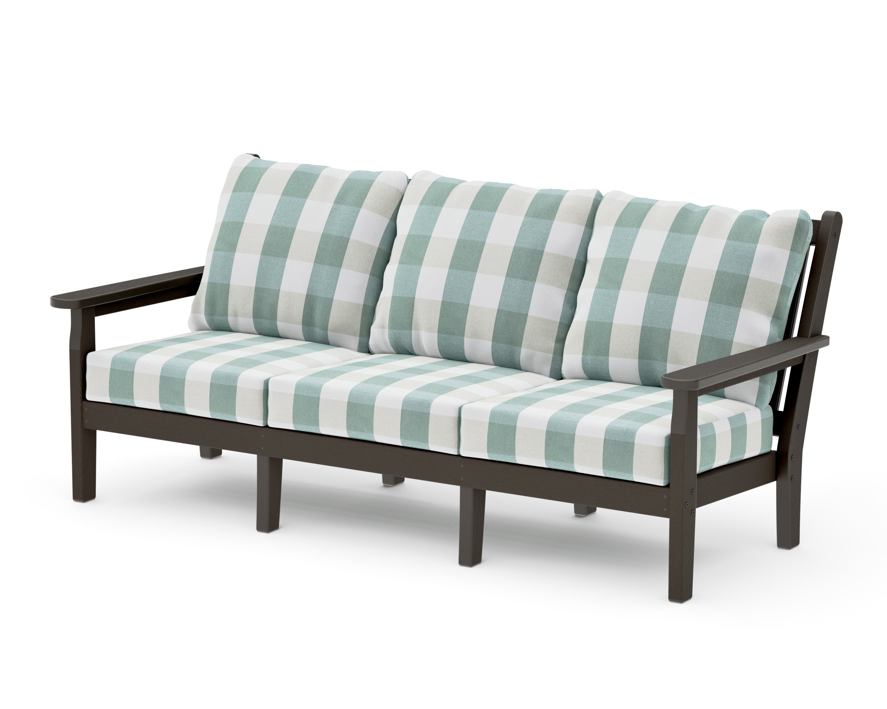 Chippendale Deep Seating Sofa in Vintage Coffee / Buffalo Plaid Glacier Spa