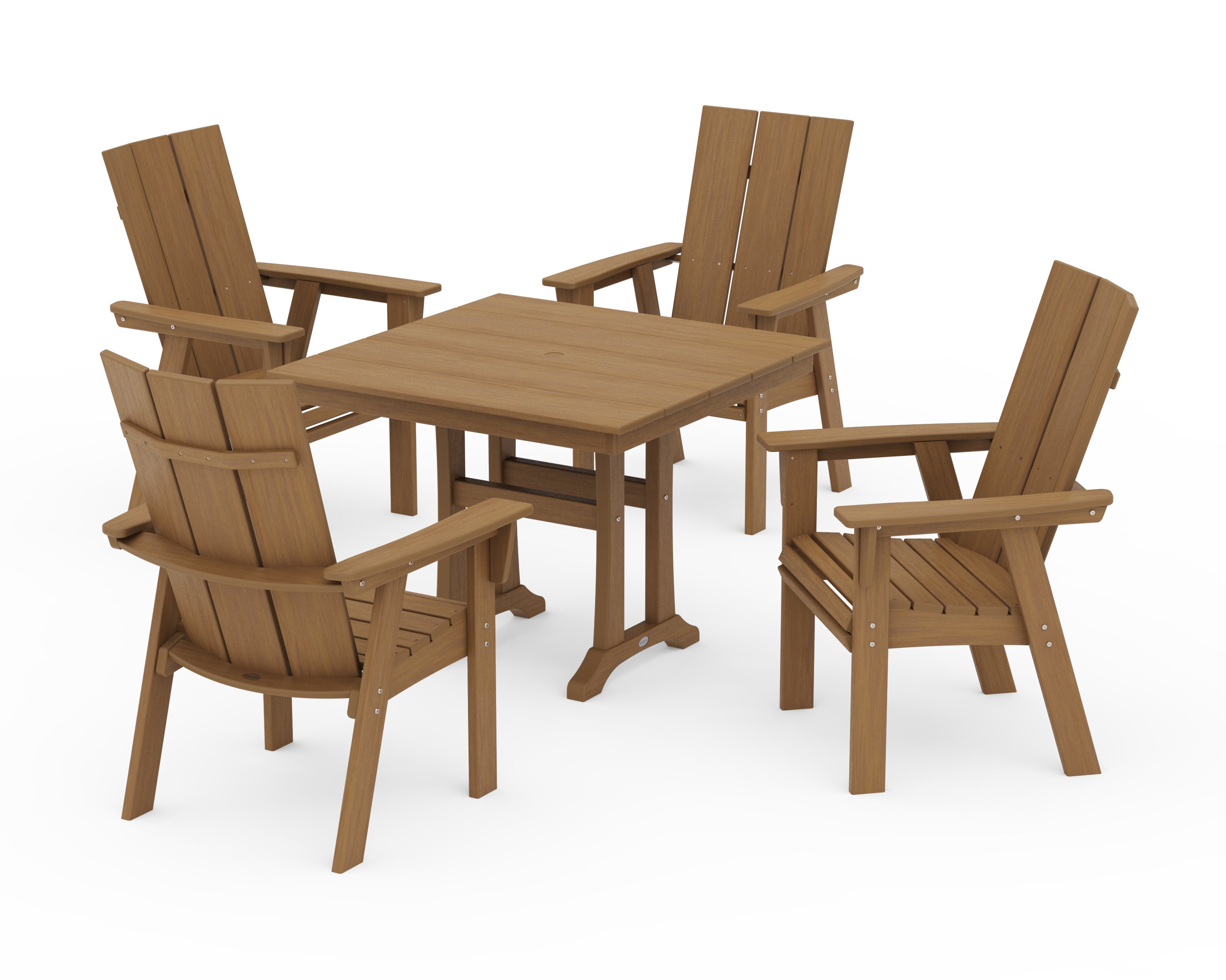 Modern Curveback Adirondack 5-Piece Farmhouse Trestle Dining Set in Natural