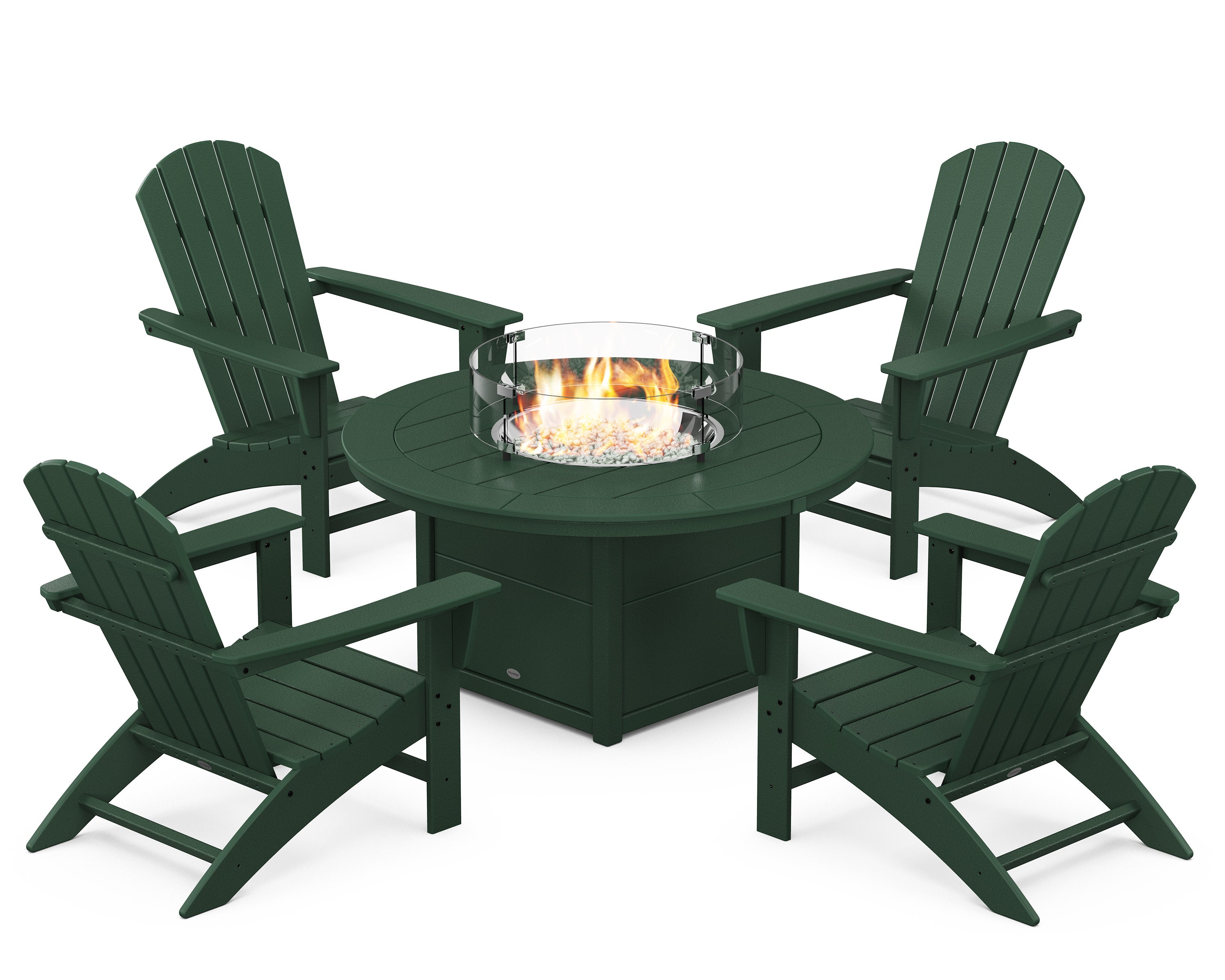 Nautical 5-Piece Adirondack Chair Conversation Set with Fire Pit Table in Green