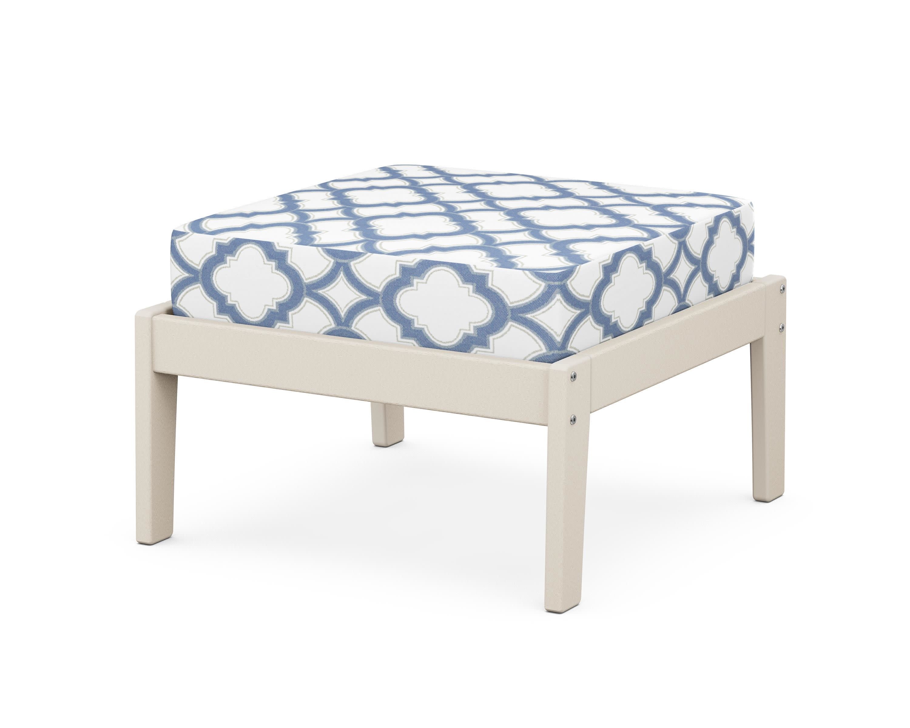 Deep Seating Ottoman in Sand / Trellis Sky Blue