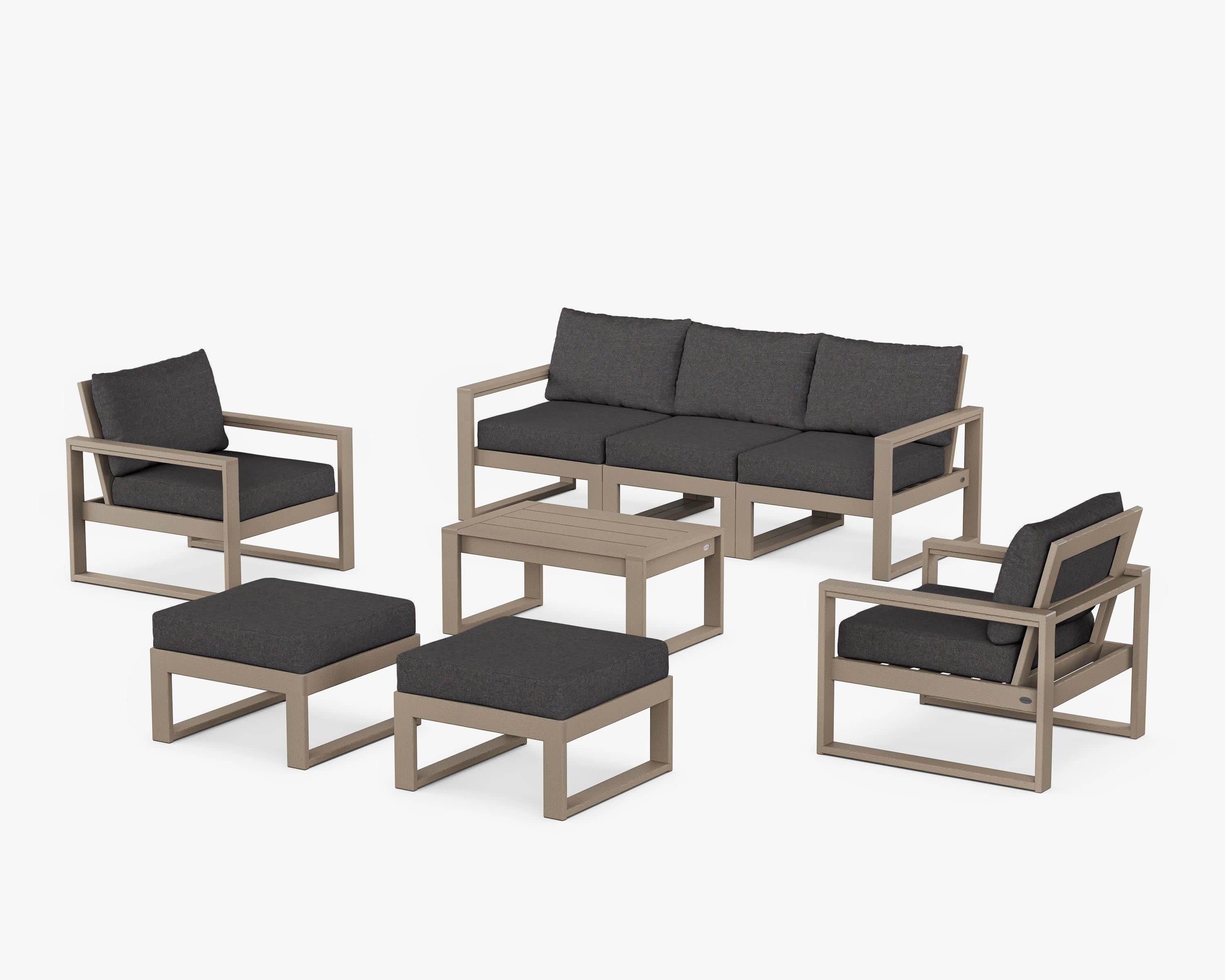EDGE Sectional 8-Piece Lounge Sofa Set in Vintage Sahara / Ash Charcoal