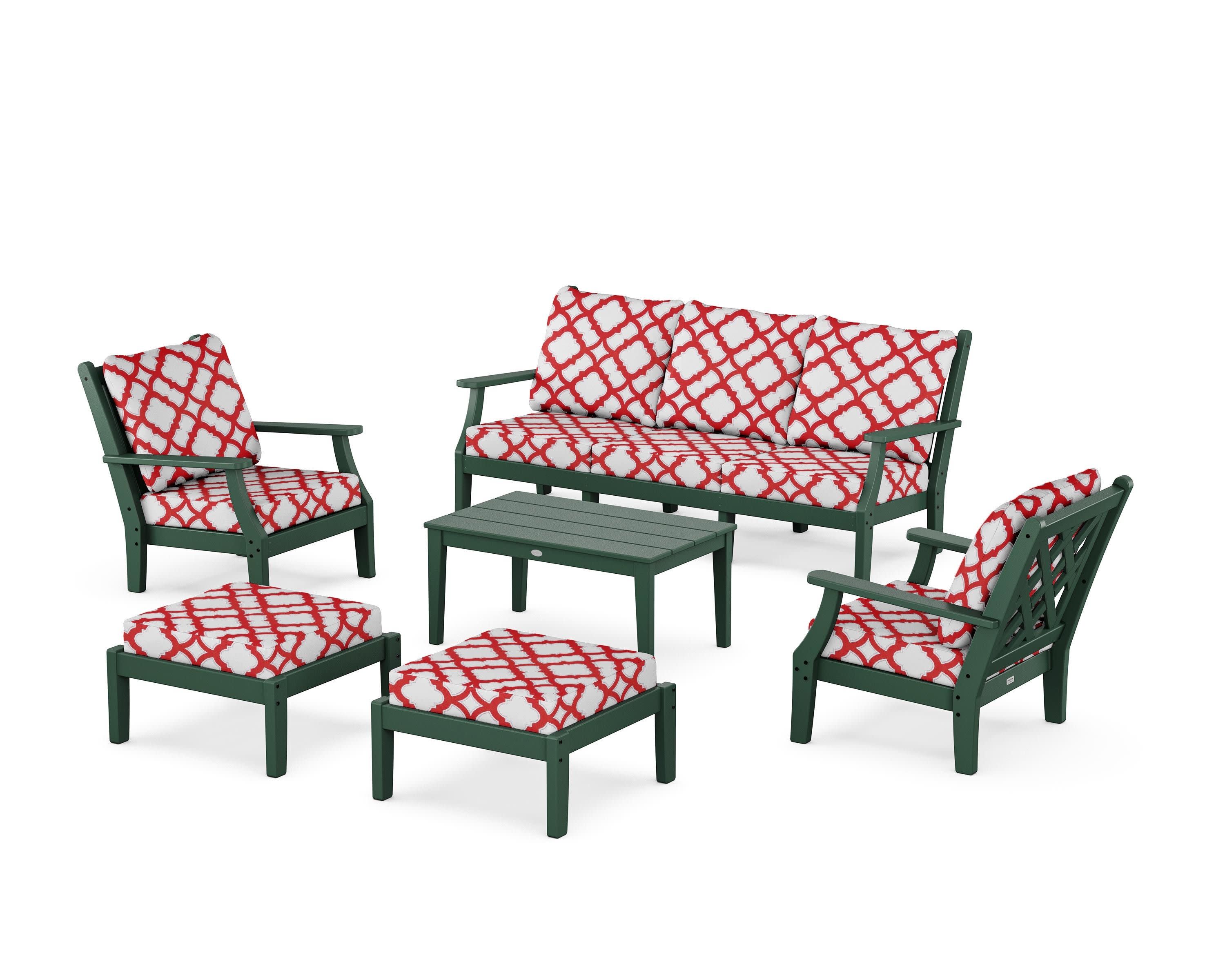 Wovendale 6-Piece Lounge Sofa Set in Green / Trellis Crimson