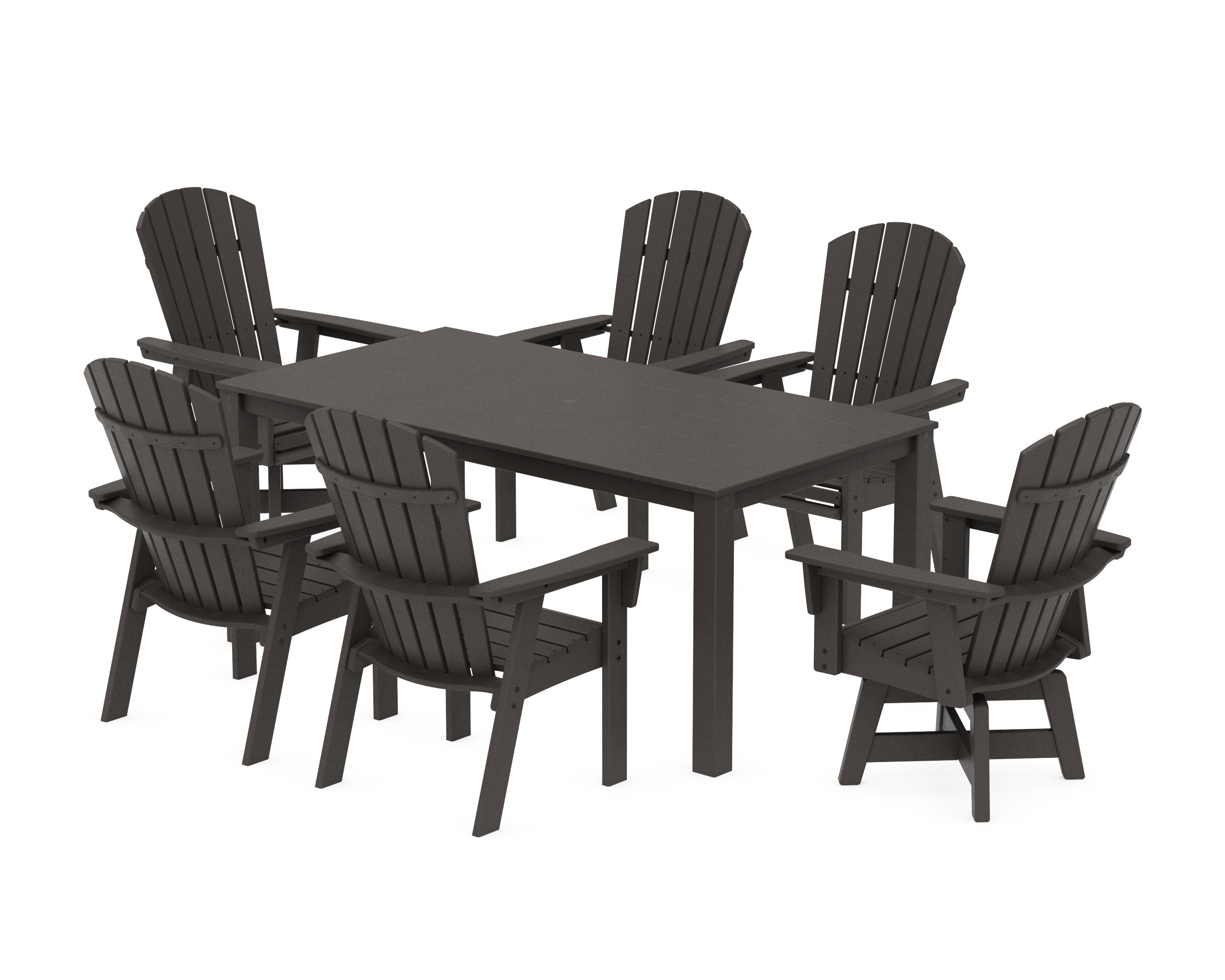 Nautical Curveback Adirondack Swivel 7-Piece Parsons Dining Set in Vintage Coffee