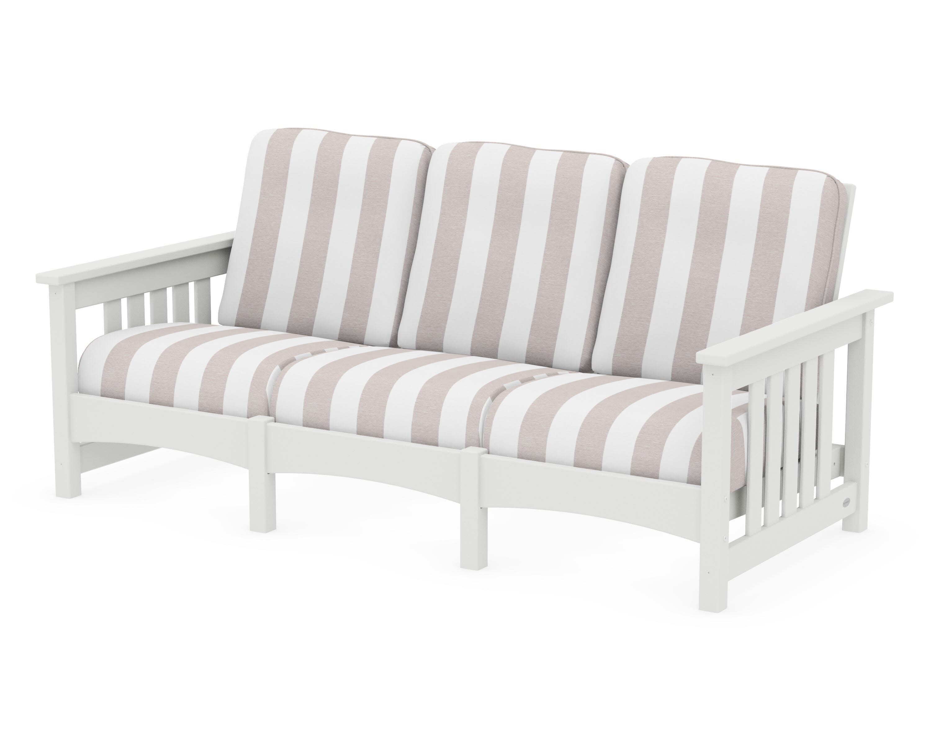 Club Mission Sofa in Vintage White / Cabana Stripe Dune Burlap