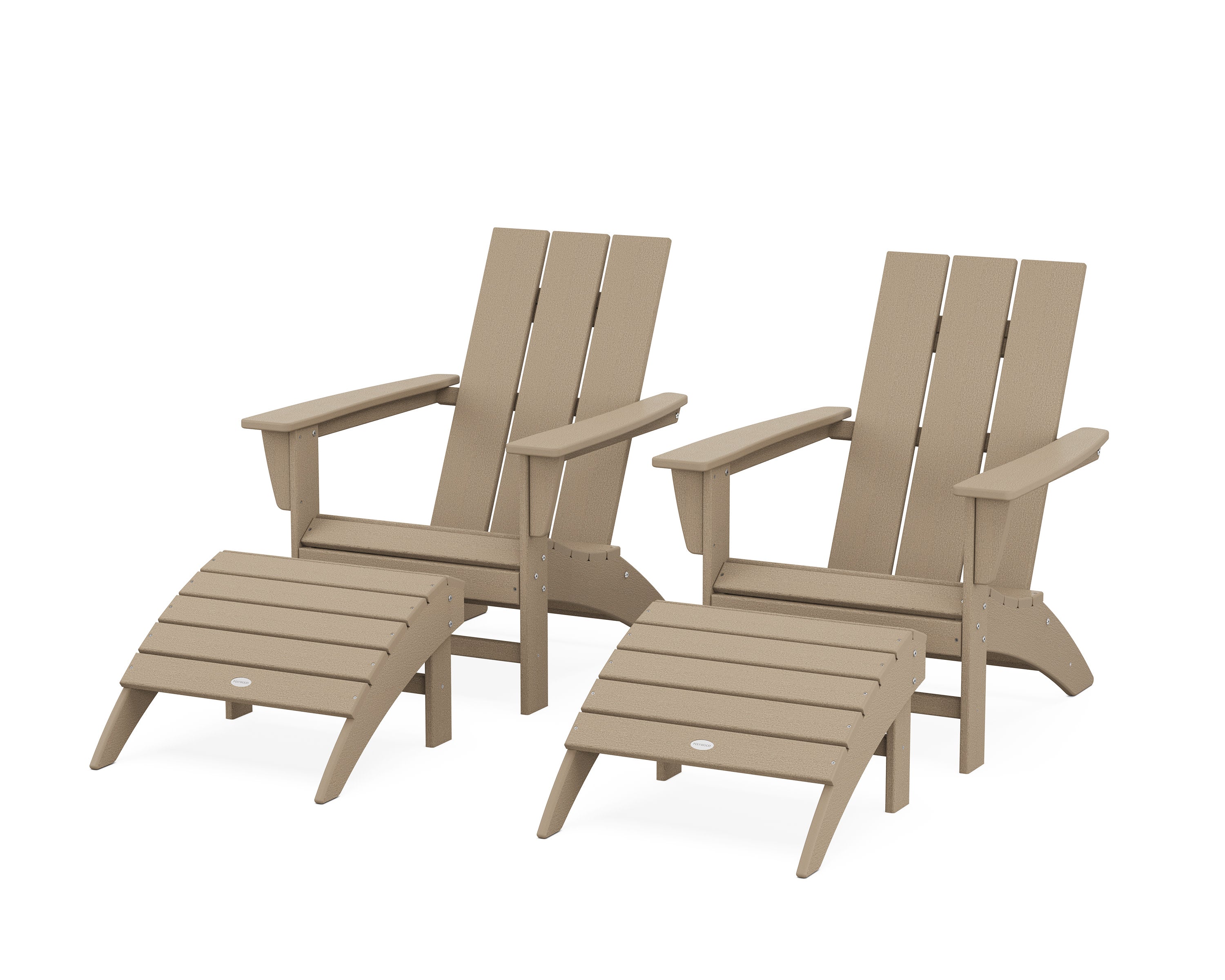Modern Adirondack Chair 4-Piece Set with Ottomans in Vintage Sahara