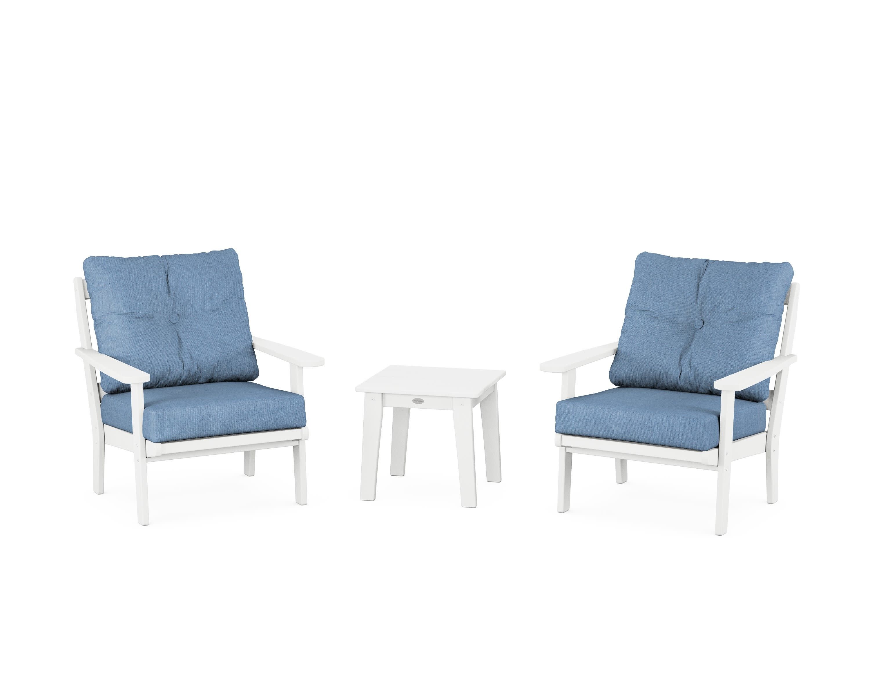 Mission 3-Piece Deep Seating Set in White / Sky Blue