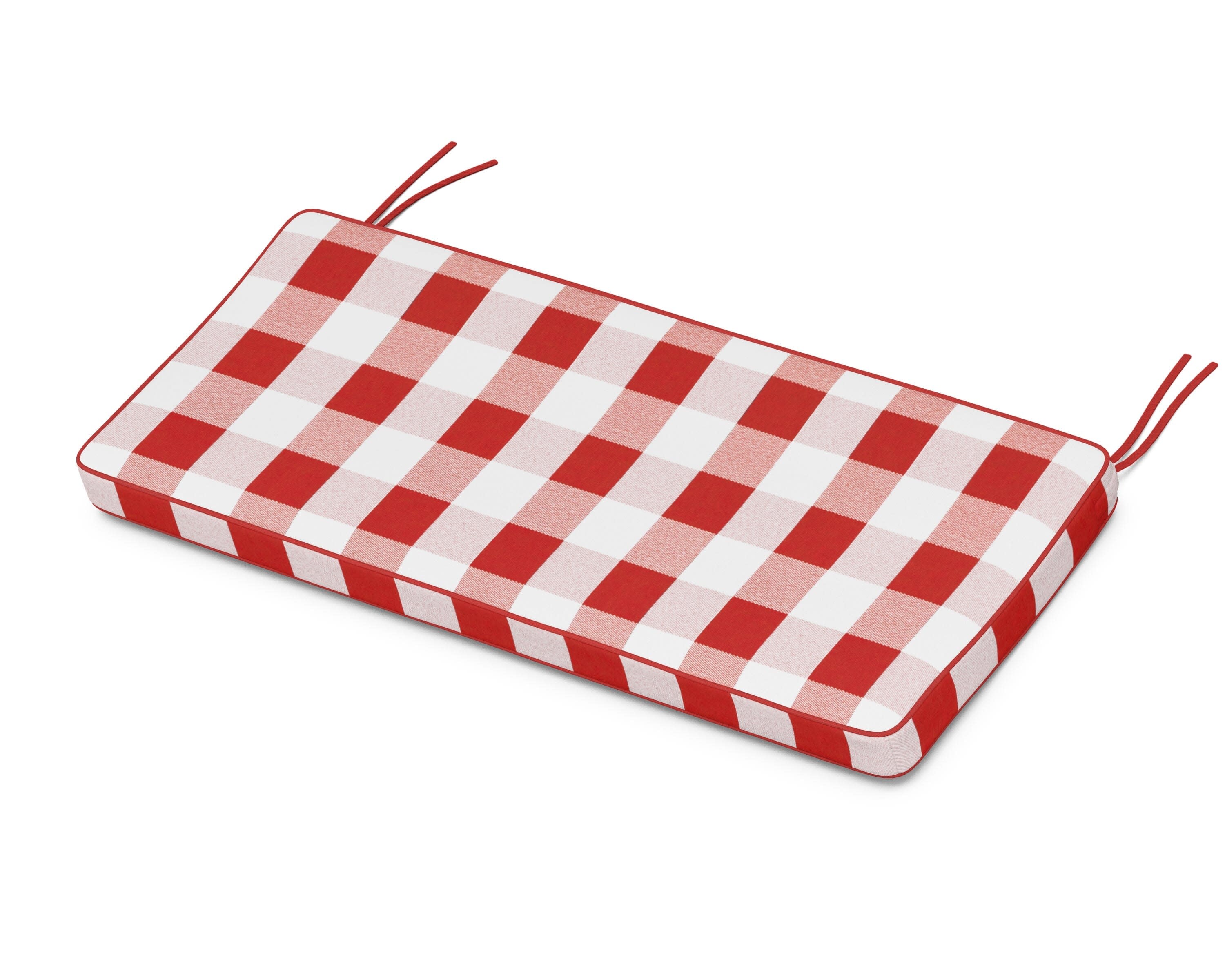 Chinoiserie Bench Seat Cushion in Buffalo Plaid Crimson