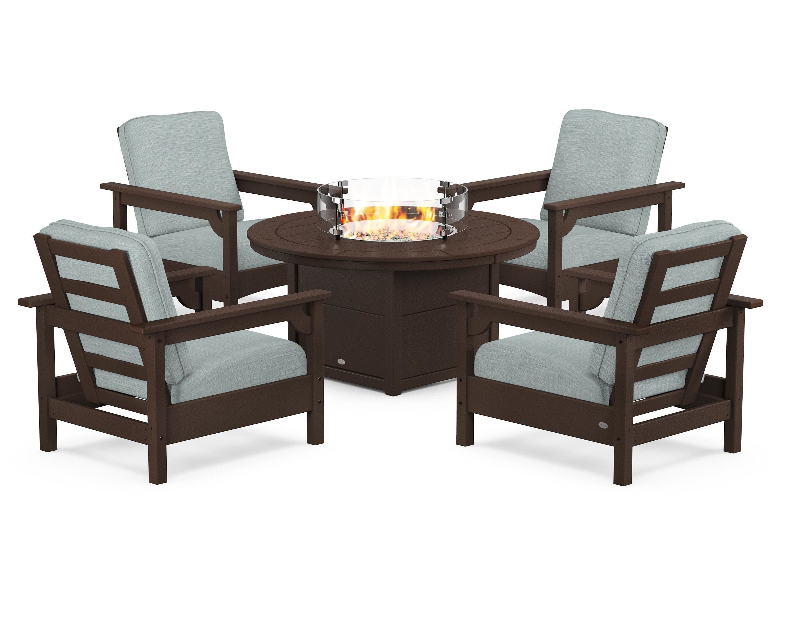 Club 5-Piece Conversation Set with Fire Pit Table in Mahogany / Soothe Mist