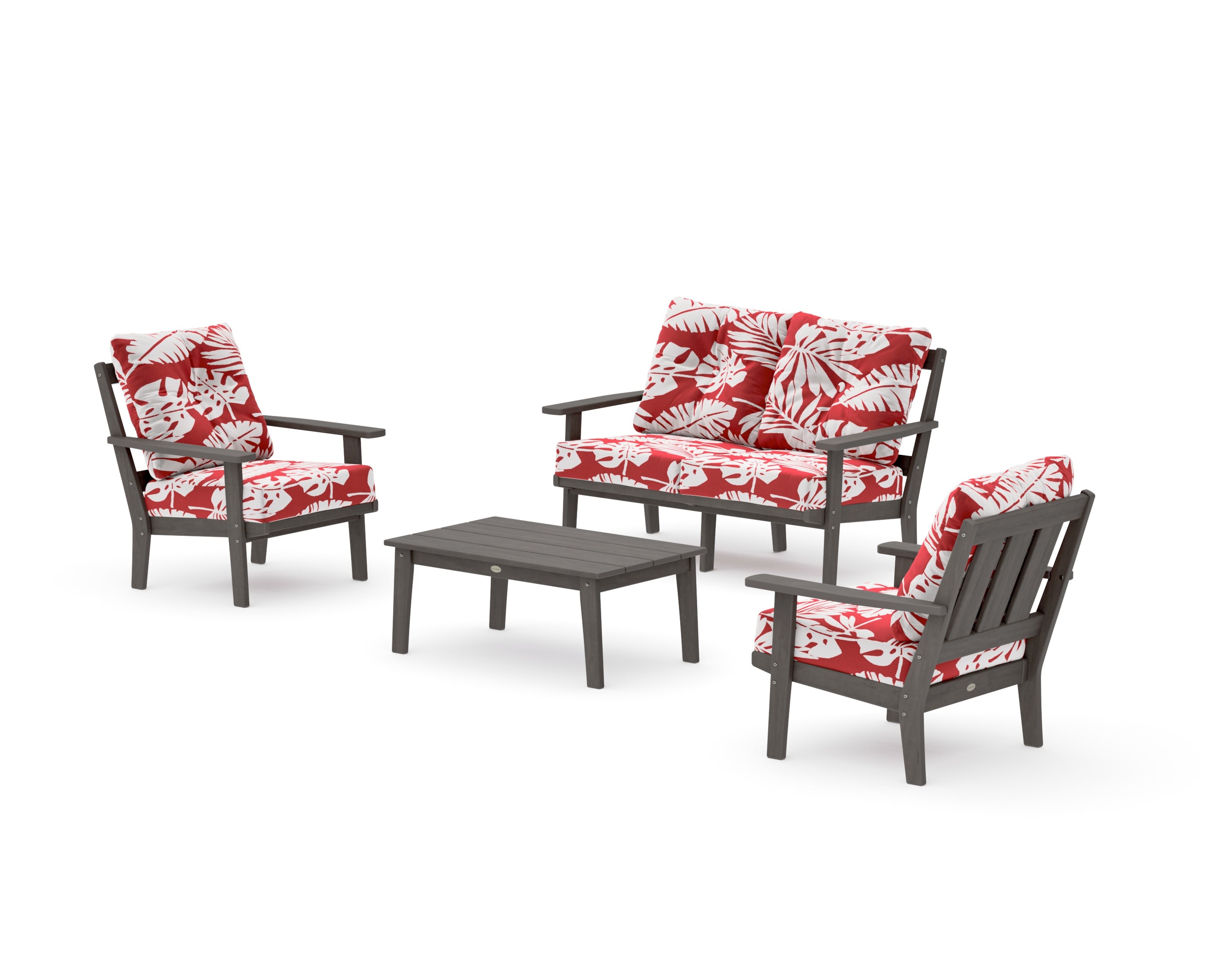 Oxford 4-Piece Deep Seating Set with Loveseat in Driftwood / Leaf Crimson