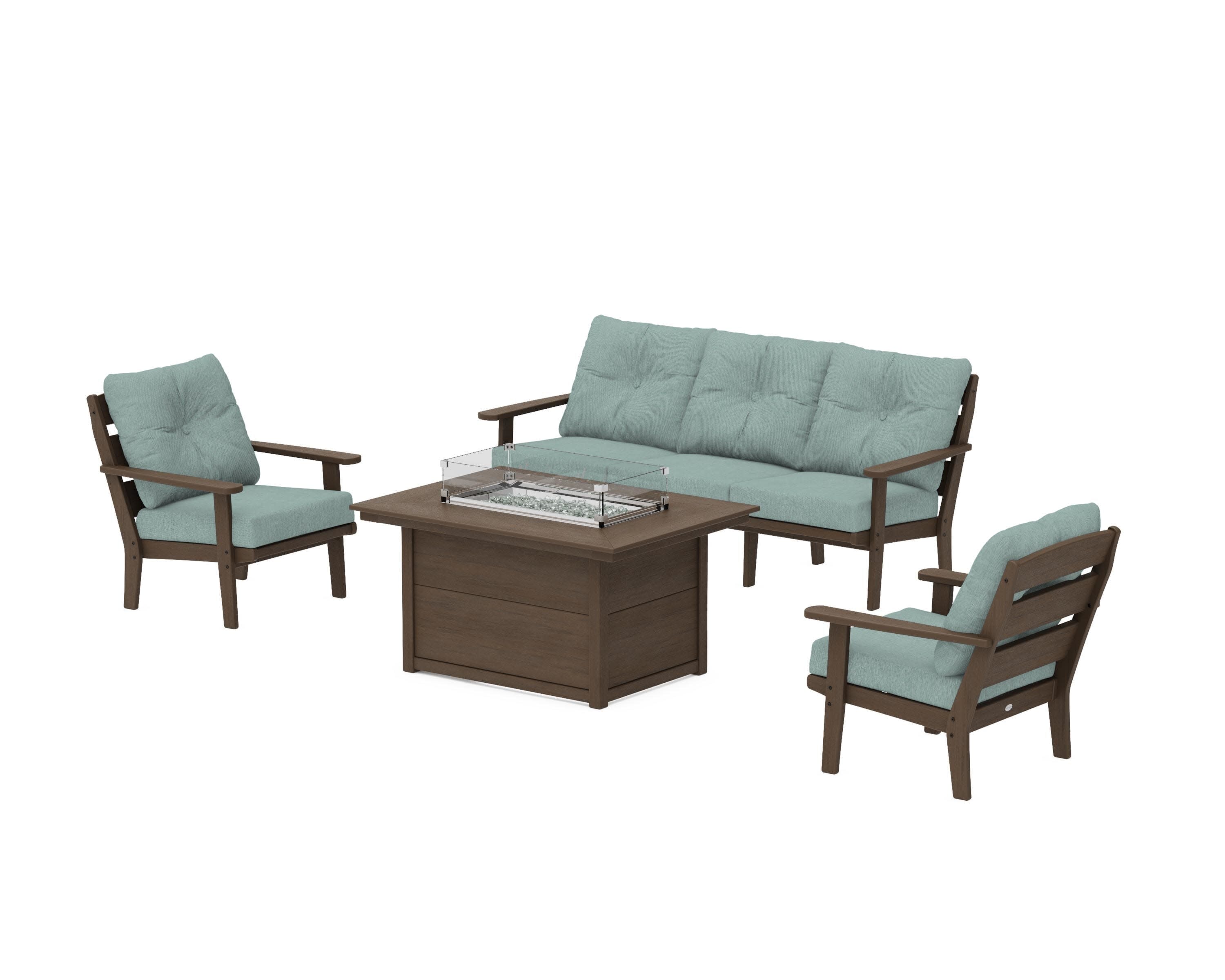 Lakeside Deep Seating Fire Pit Table Set in Kona / Glacier Spa