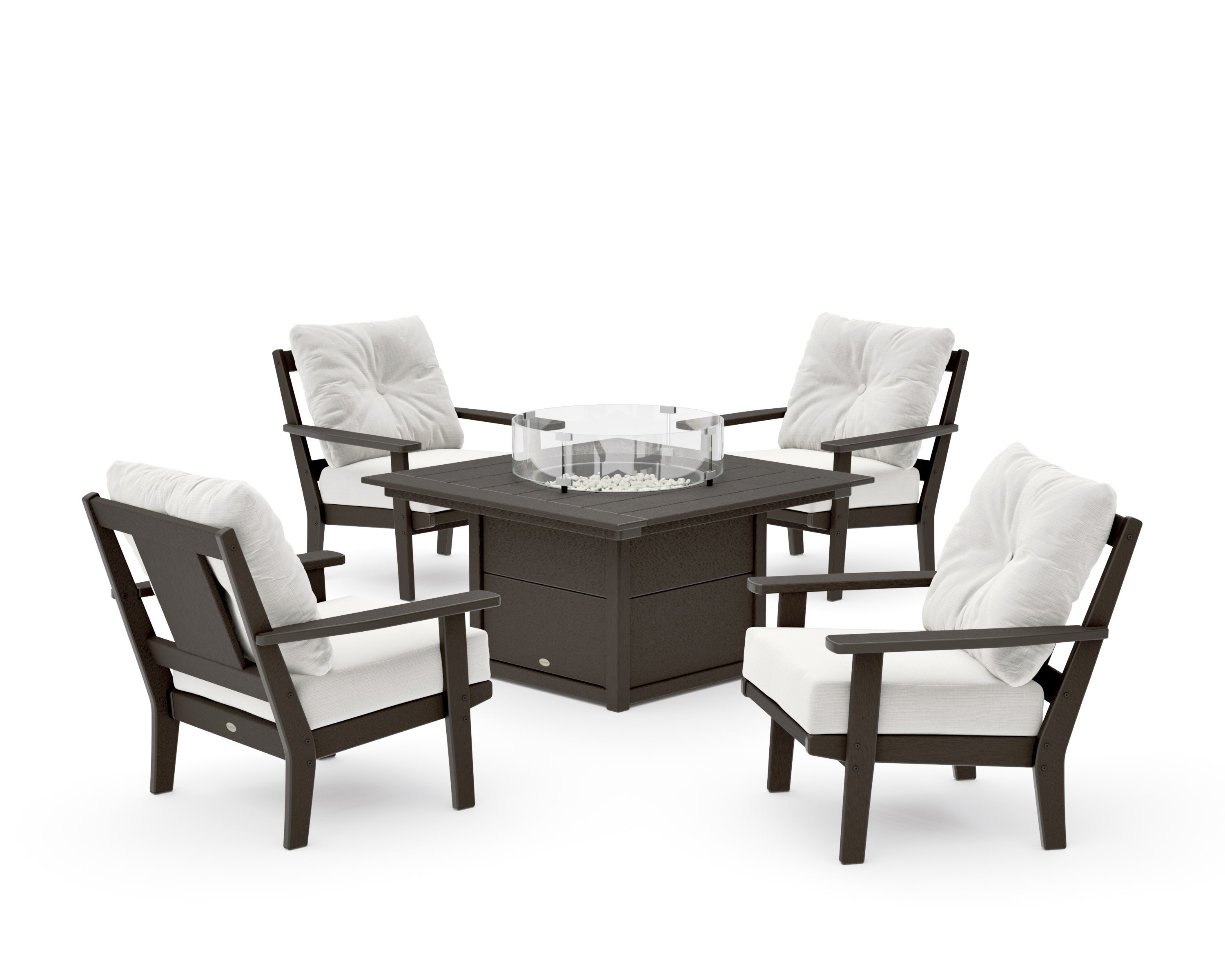 Prairie 5-Piece Deep Seating Set with Fire Pit Table in Vintage Coffee / Natural Linen
