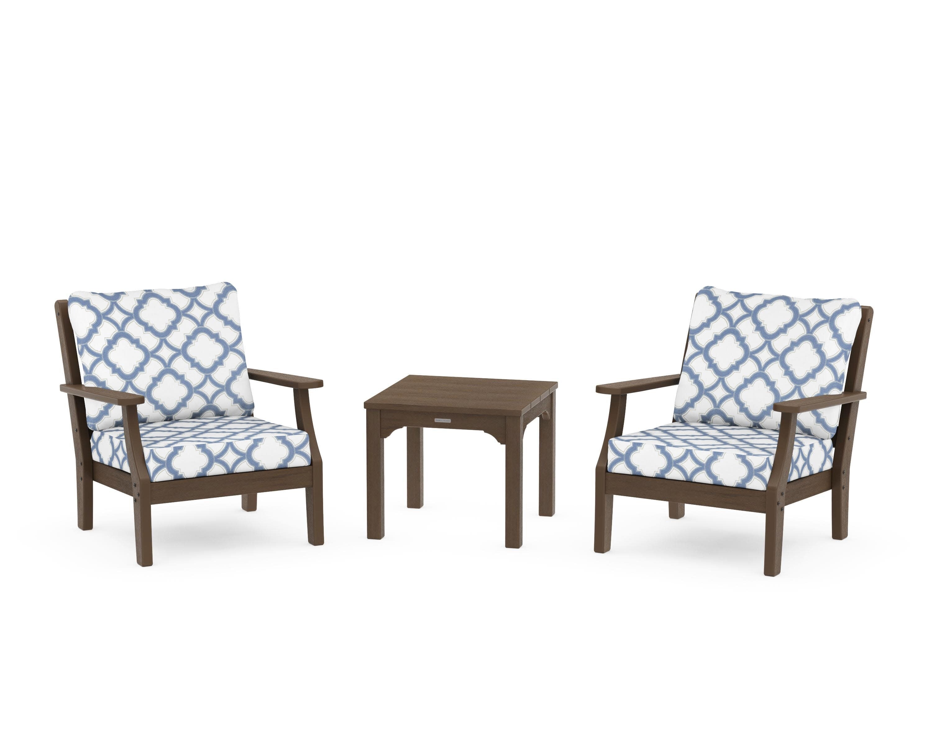 Chinoiserie 3-Piece Deep Seating Set in Kona / Trellis Sky Blue