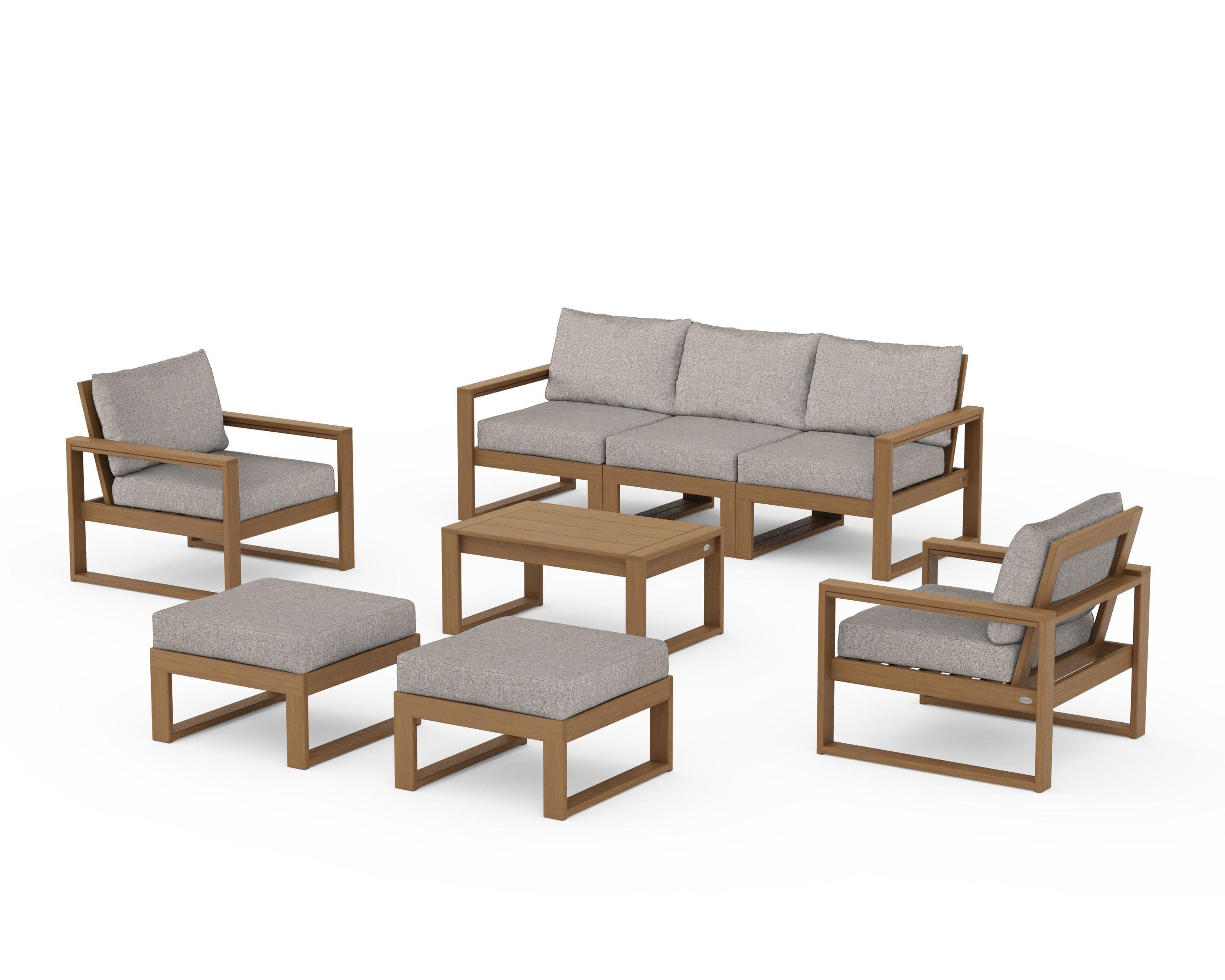 EDGE Sectional 8-Piece Lounge Sofa Set in Natural / Weathered Tweed