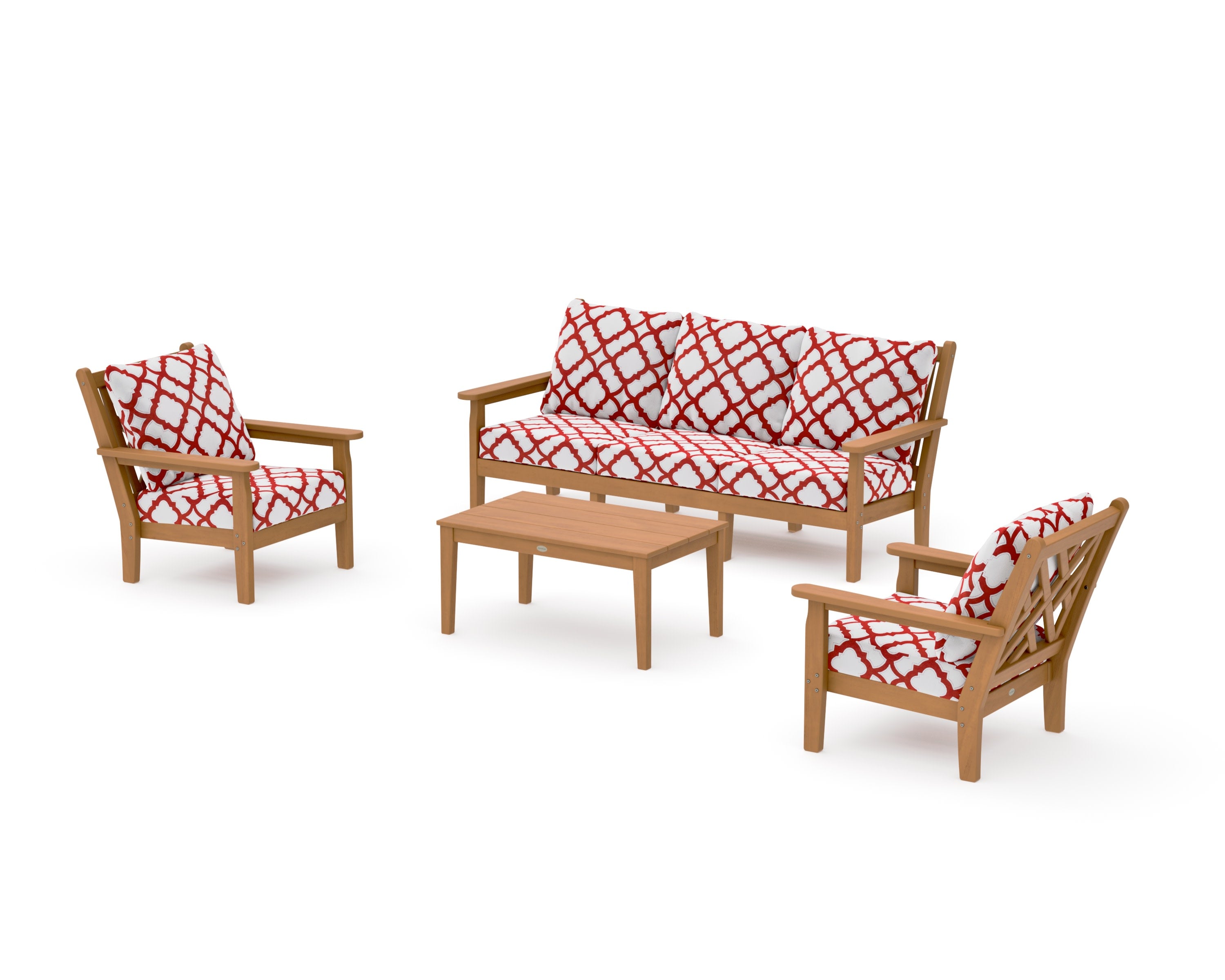 Chippendale 4-Piece Deep Seating Set with Sofa in Natural / Trellis Crimson