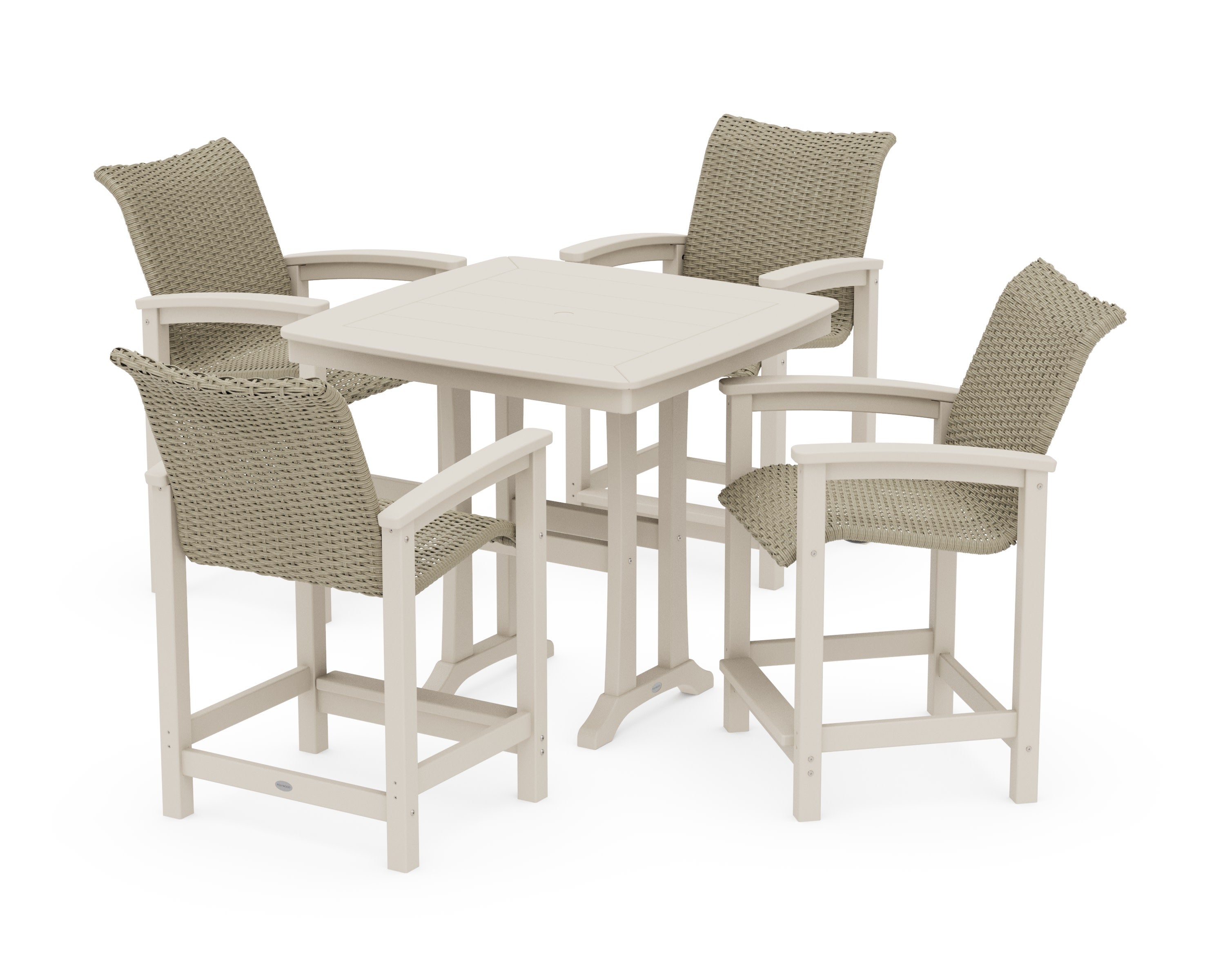 Coastal Woven 5-Piece Counter Set with Trestle Legs in Sand / Dune Grass