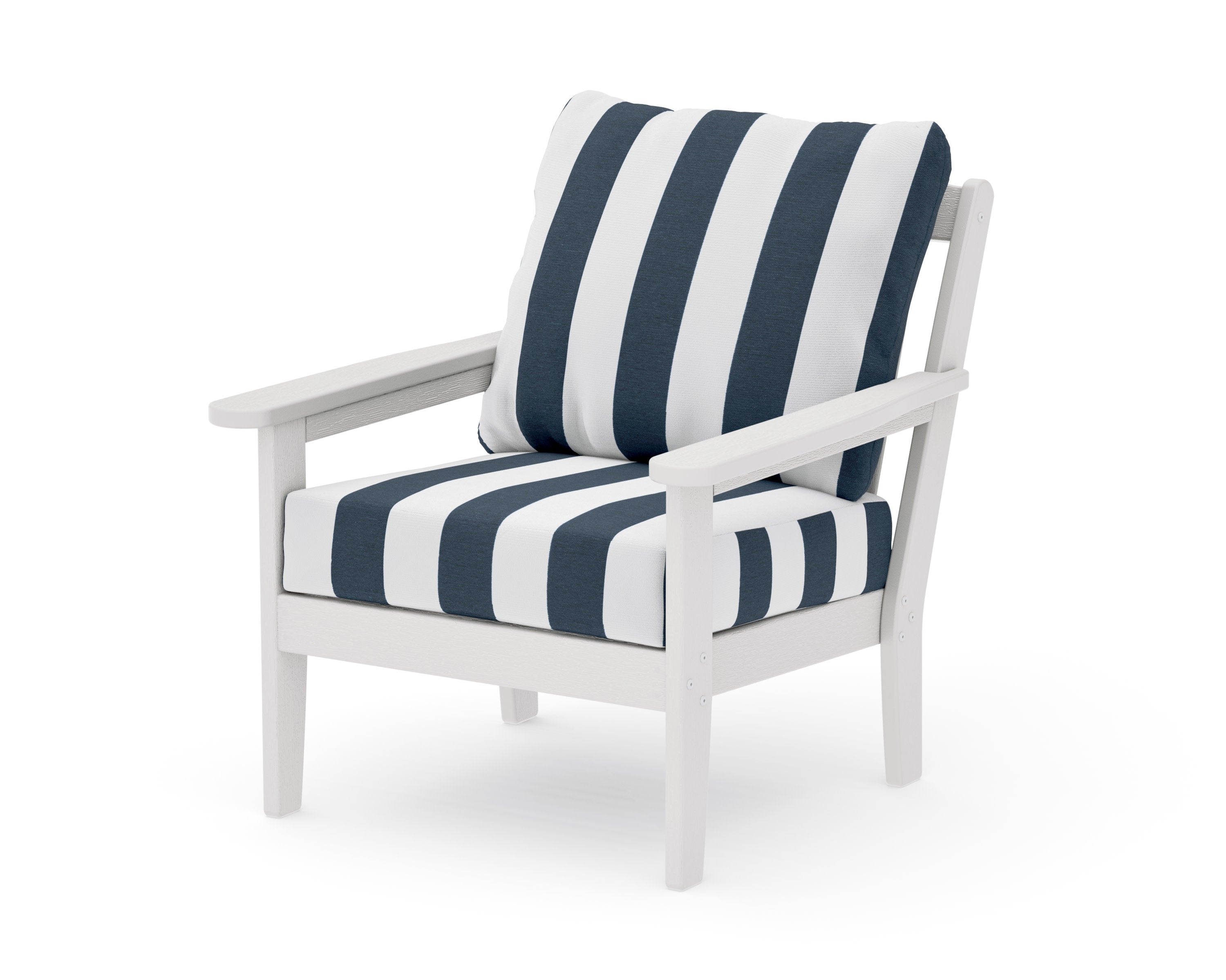 Cottage Deep Seating Chair in Vintage White / Cabana Stripe Marine Indigo