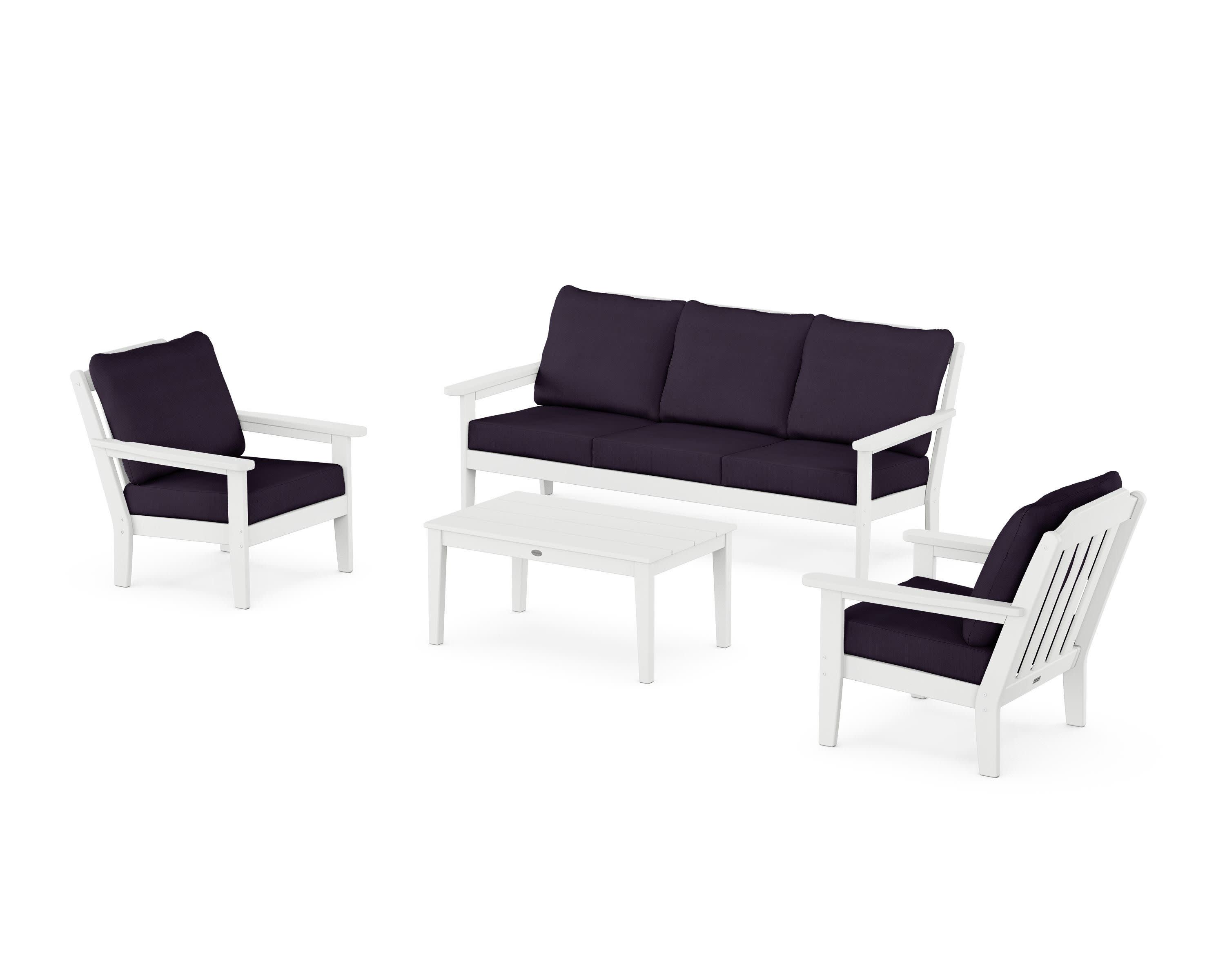 Cottage 4-Piece Deep Seating Set with Sofa in White / Navy Linen
