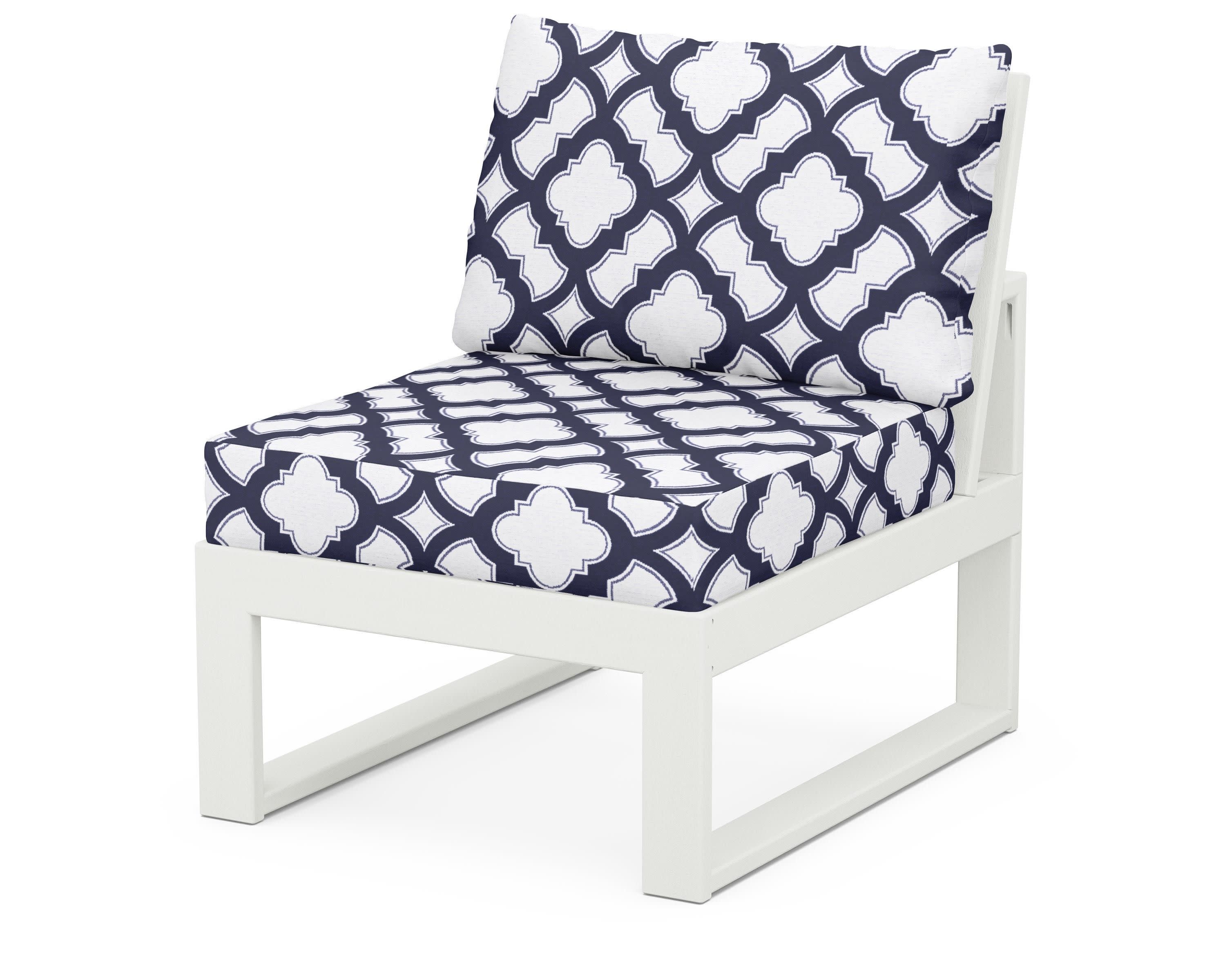 Modular Armless Chair in Vintage White / Trellis Navy