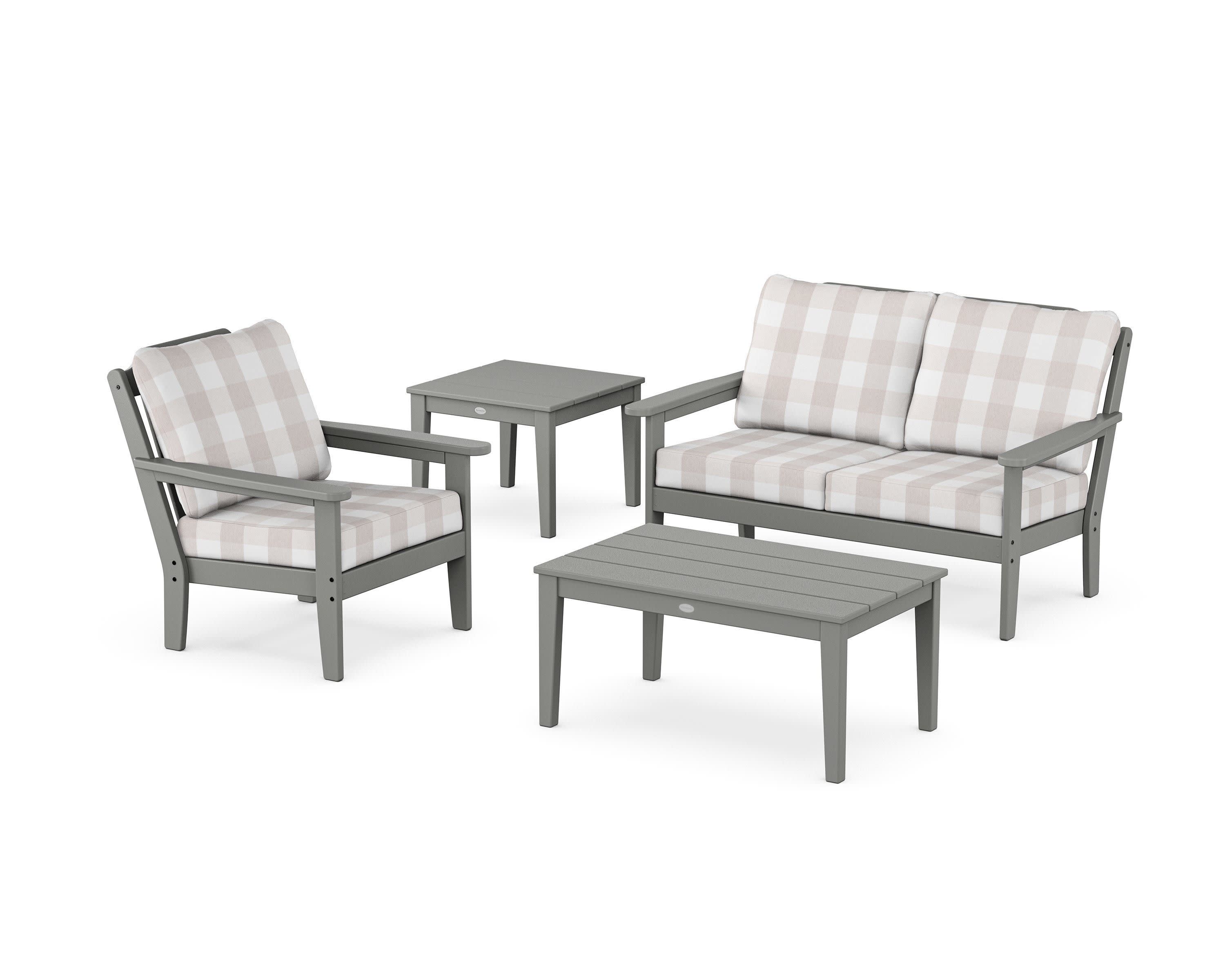 Wovendale 4-Piece Deep Seating Set in Slate Grey / Buffalo Plaid Dune Burlap