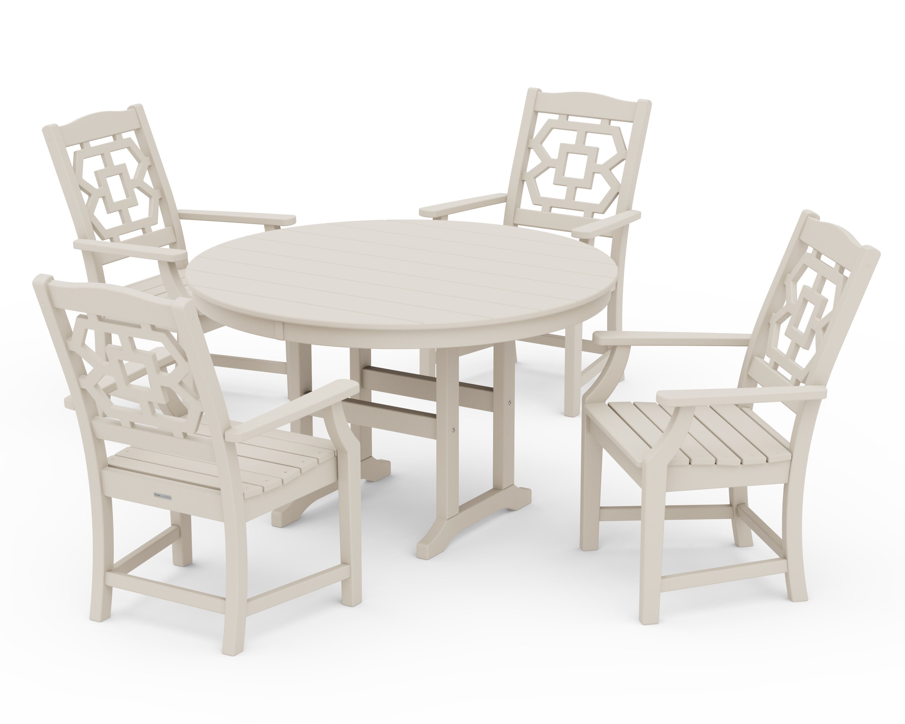 Chinoiserie 5-Piece Round Farmhouse Dining Set in Sand