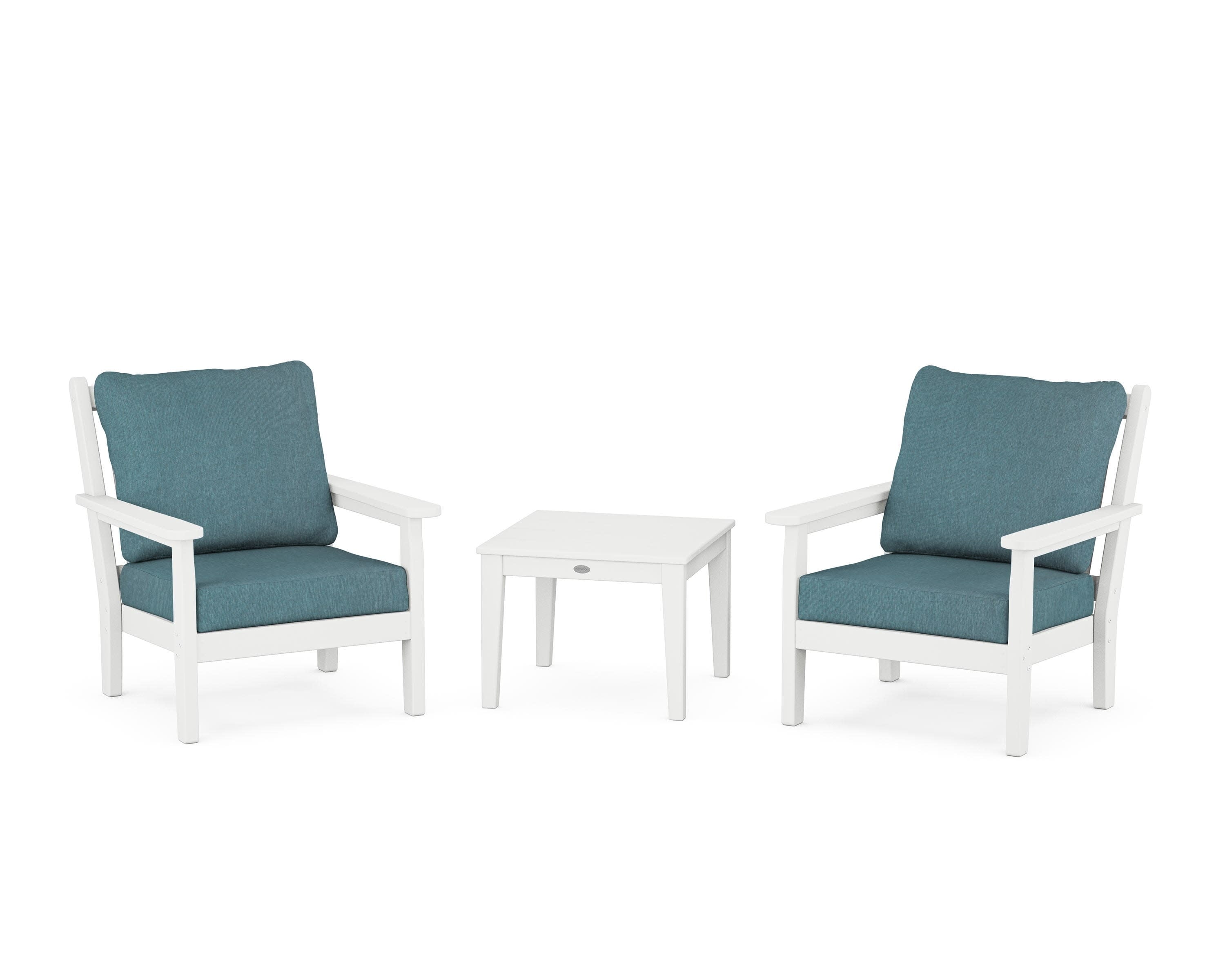 Chippendale 3-Piece Deep Seating Set in White / Ocean Teal
