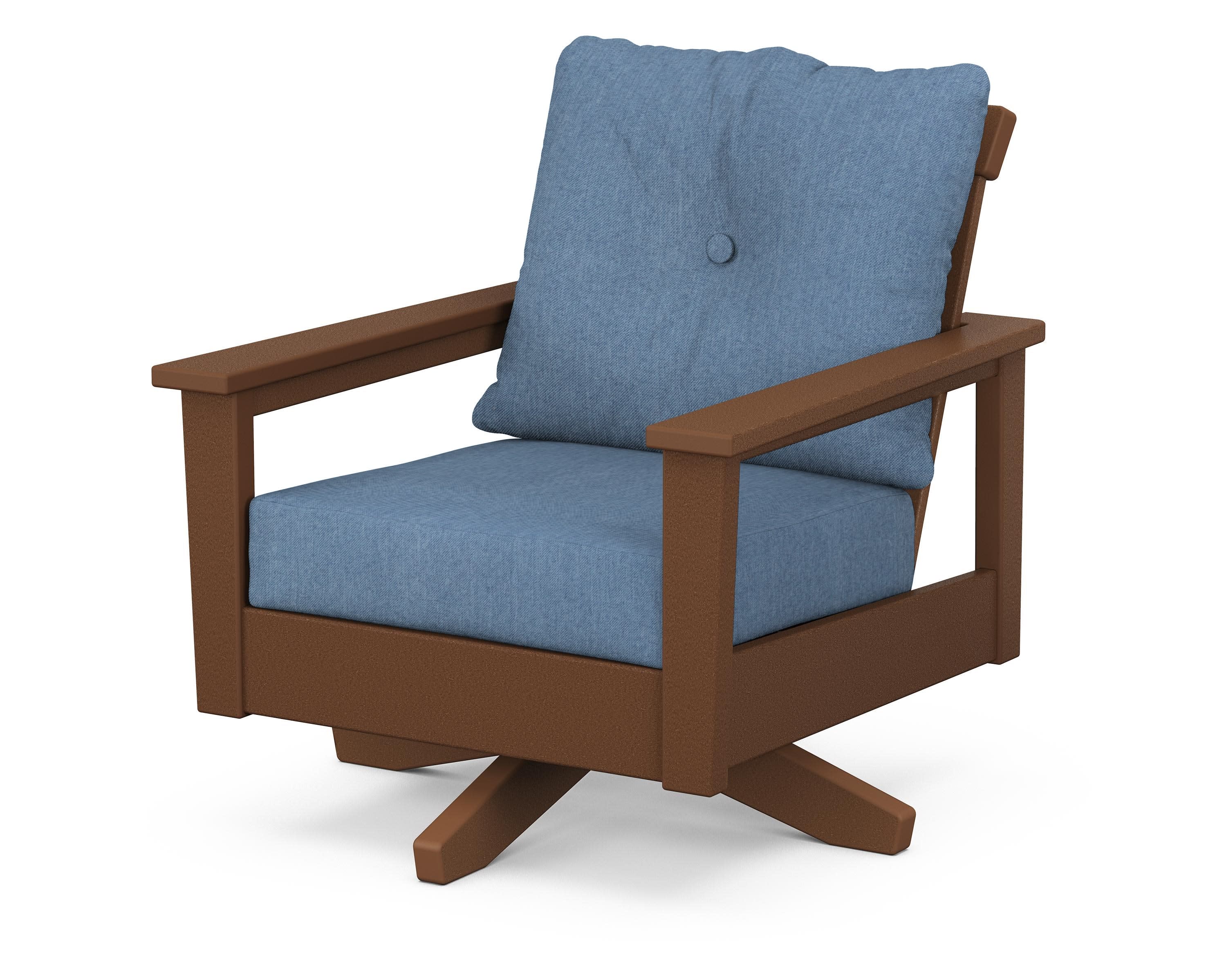 Prescott Deep Seating Swivel Chair in Teak / Sky Blue