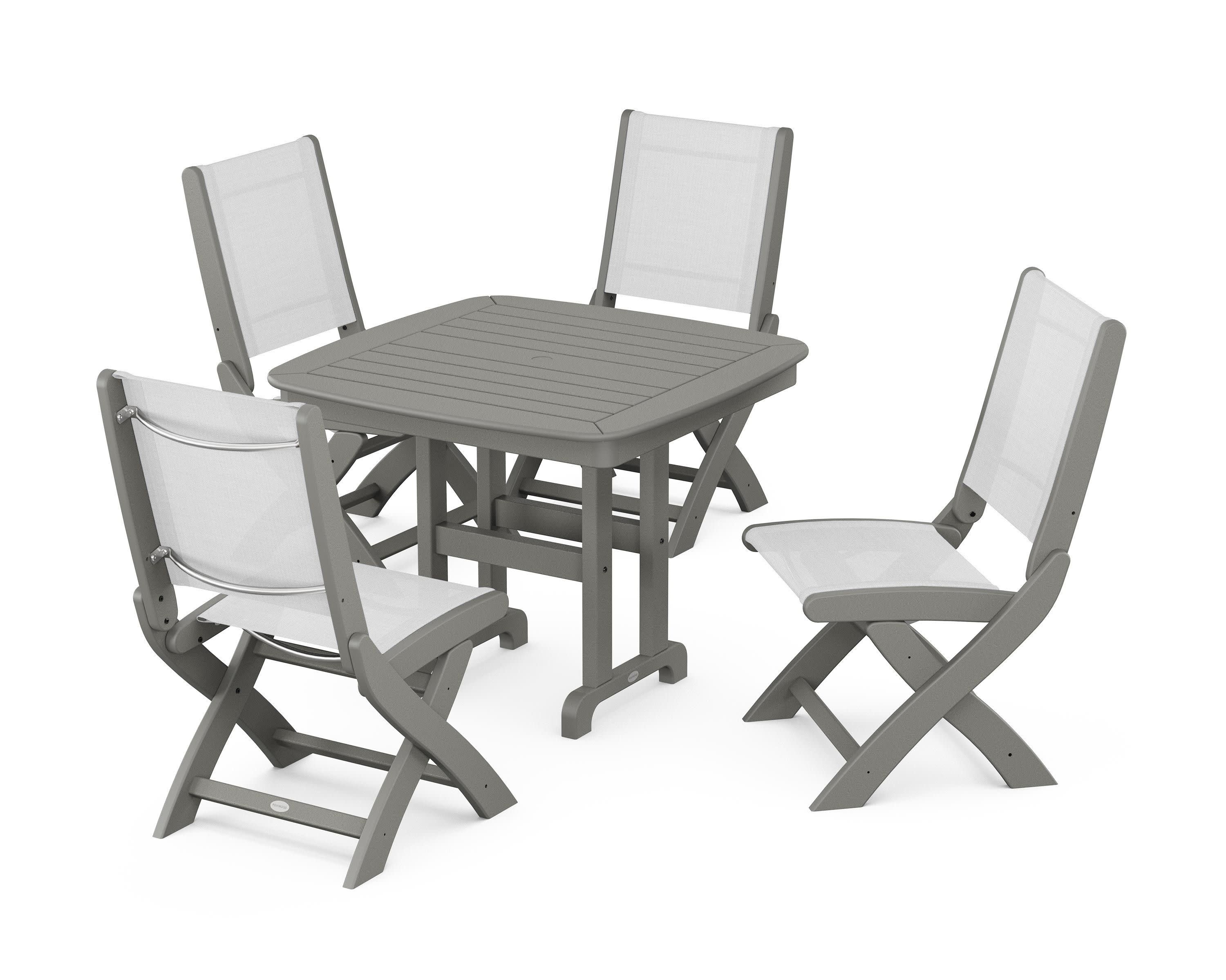Coastal Folding Side Chair 5-Piece Dining Set in Slate Grey / White Sling