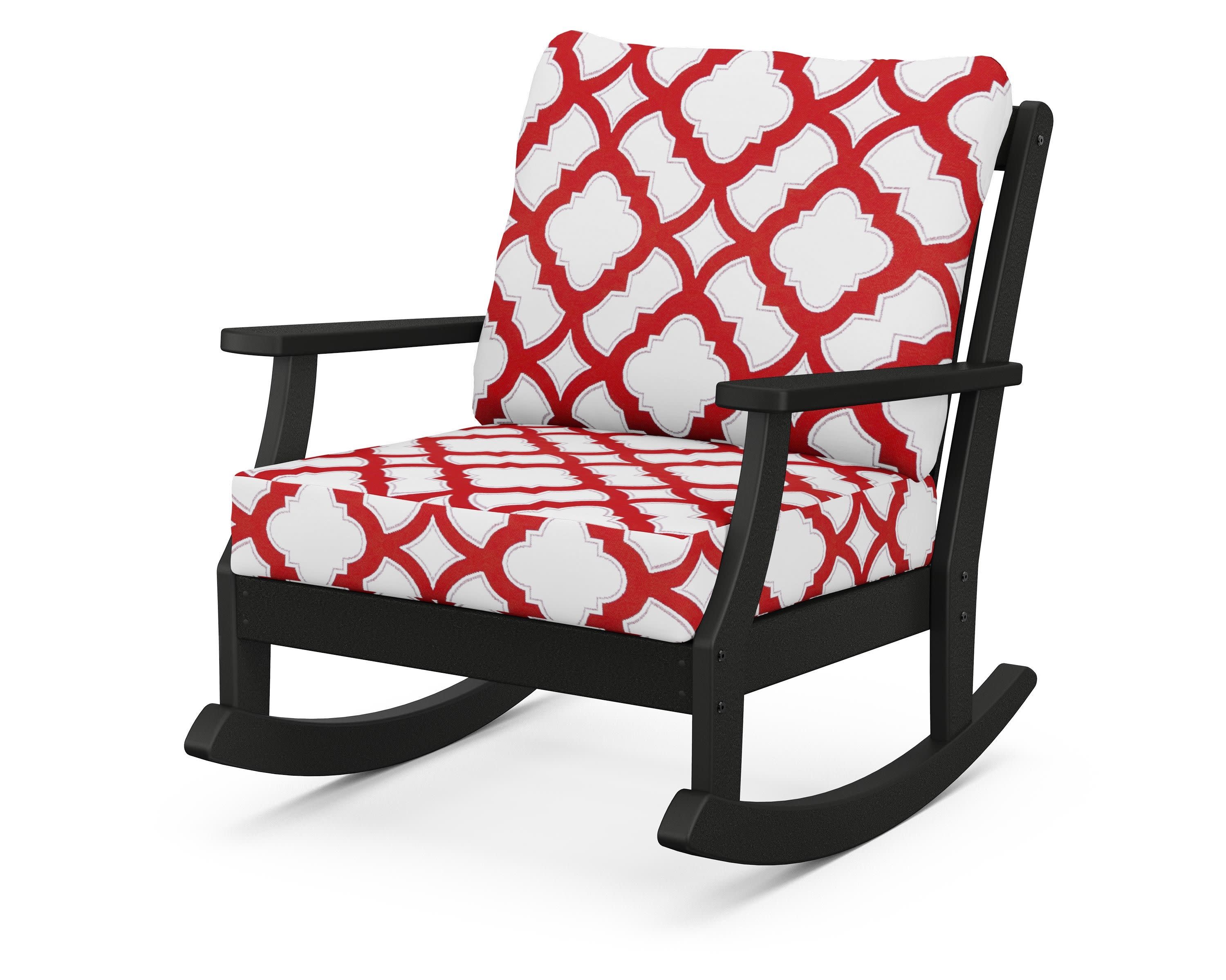 Braxton Deep Seating Rocking Chair in Black / Trellis Crimson