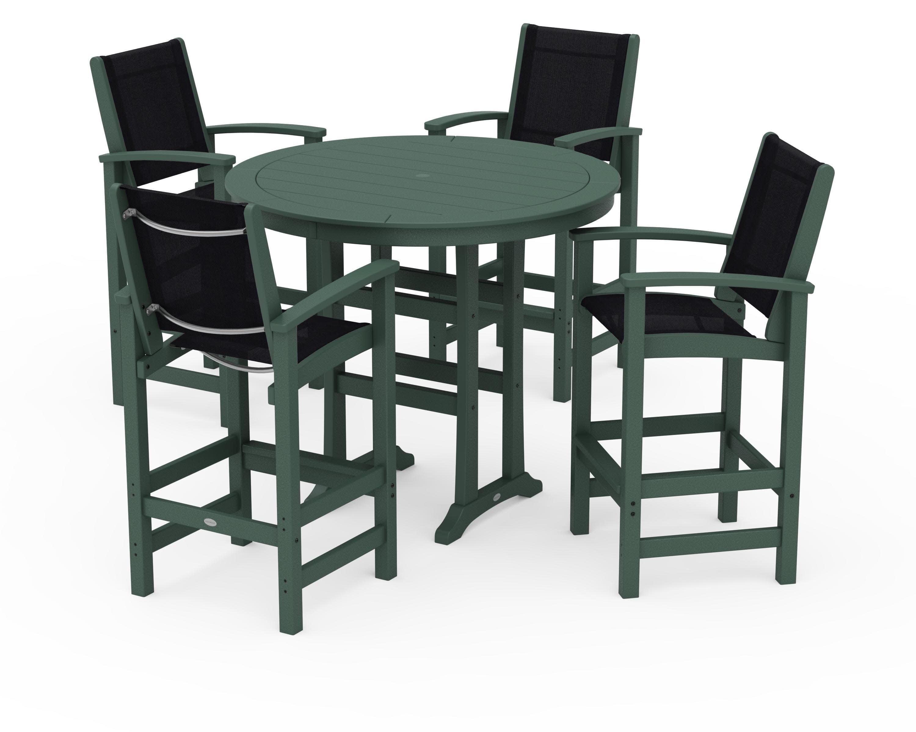 Coastal 5-Piece Nautical Trestle Bar Set in Green / Black Sling
